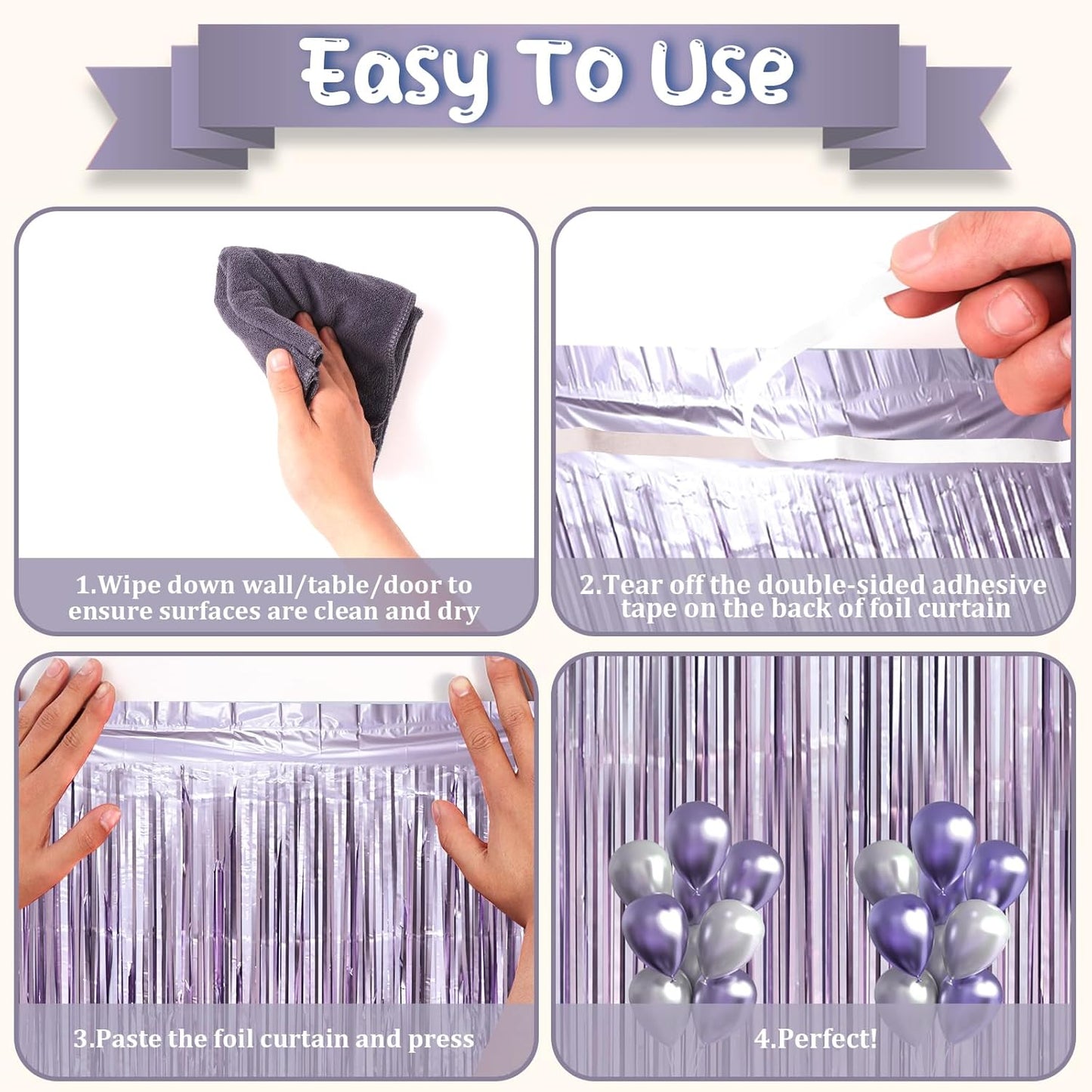3 Pack 3.3 x 8.2 ft Light Purple Foil Fringe Backdrop Curtains, Tinsel Streamers Party Decorations, Fringe Backdrop, Door Shimmer for Baby Shower or Birthday Party