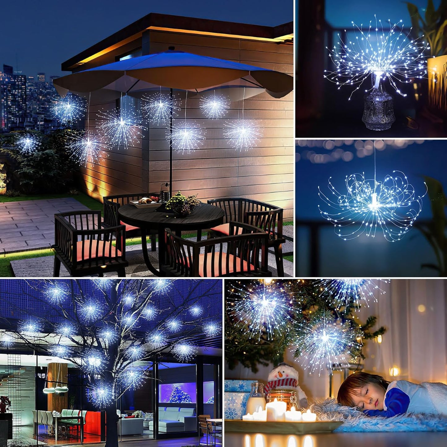 Techip 4 Pcs 225LED Battery Operated Fairy Lights With Remote - Indoor Outdoor Hanging Decor for Wedding, Bedroom, Patio, Garden, Christmas, Halloween (Cool White, 4pcs)