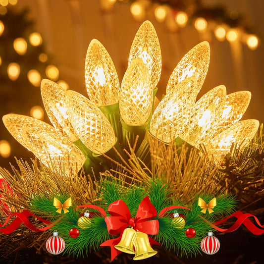 Brightown Outdoor Christmas Lights, 200 Ft C9 LED Commercial String Lights with Warm White Strawberry C9 Bulbs, Waterproof Connectable UL Certified C9 Lights for Indoor Yard Xmas Tree House Decor