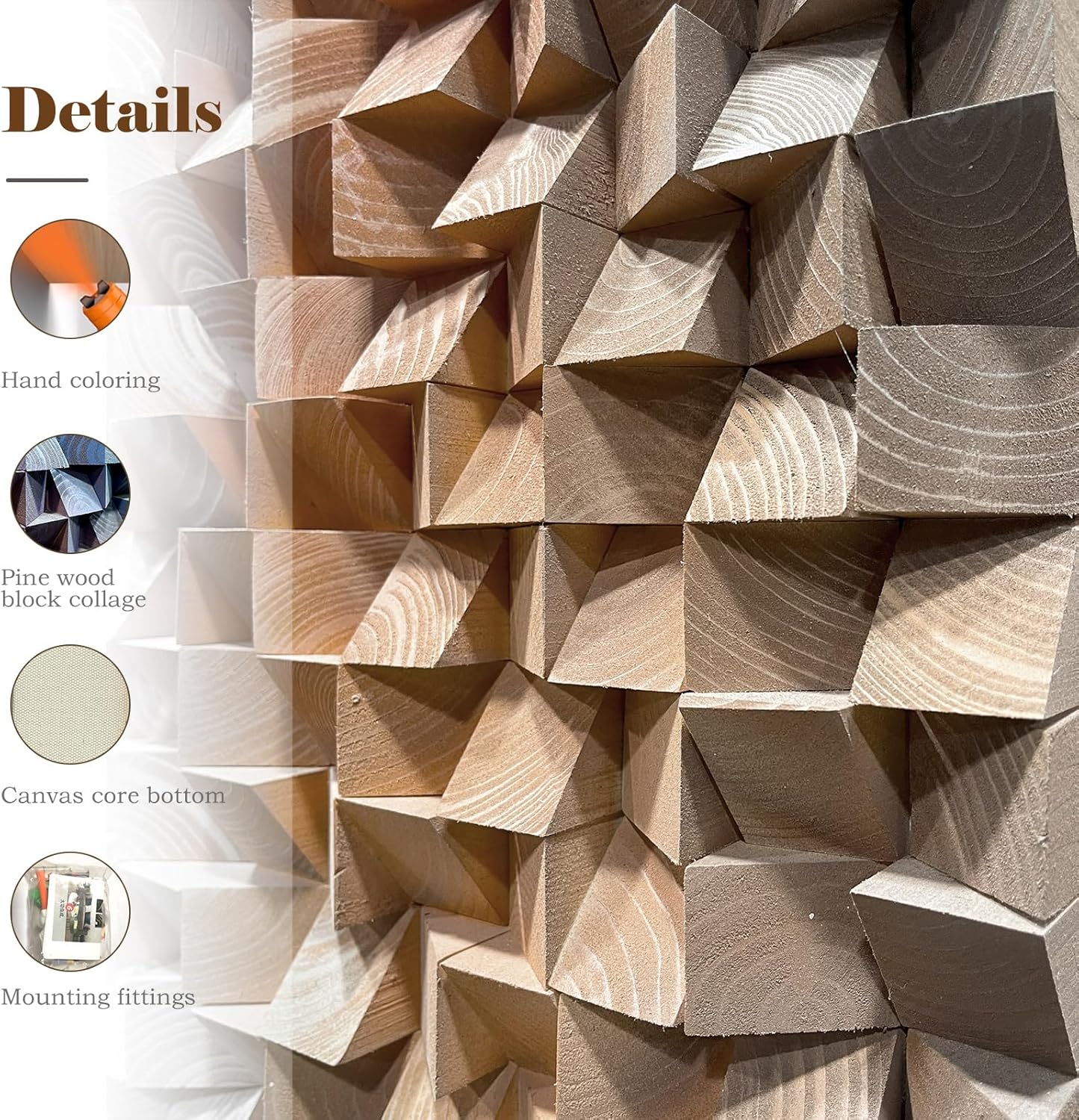 LIUZEYUE - 3D Wood Wall Art Decor Hand Crafted Wooden Blocks | Geometric Sculpture Art Modern Home Office Wall Art Easy Installation 39.4"x78.7"