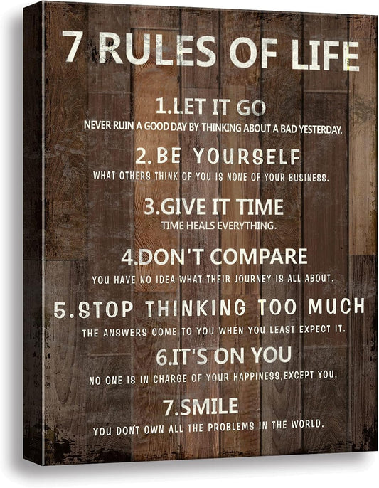 7 Rules of Life Wall Art Motivational Inspirational Poster Printed on Canvas Wall Decor for Living Room or Office Size11.5 x 15 Inch Framed Canvas Prints For Bedroom or Home Art Decoration Ready to
