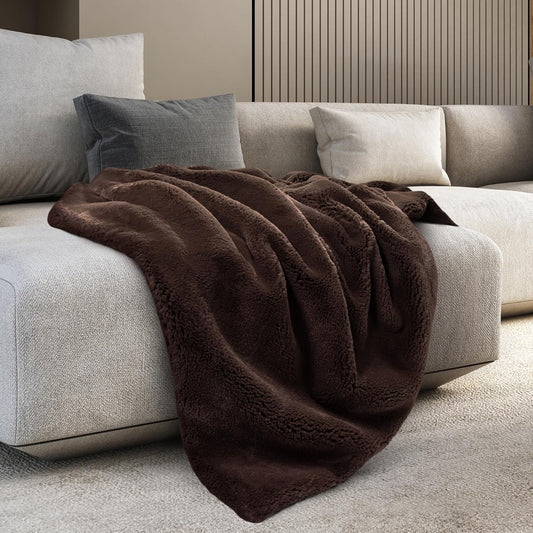 Mon Chateau Luxury Ultimate Plush Faux Fur Throw with 6cm Foldover for Couch, Sofa, or Bed - Plush Ultra Soft Blanket for Sleeping or Home Décor, 60" x 70" (Foldover Brown)