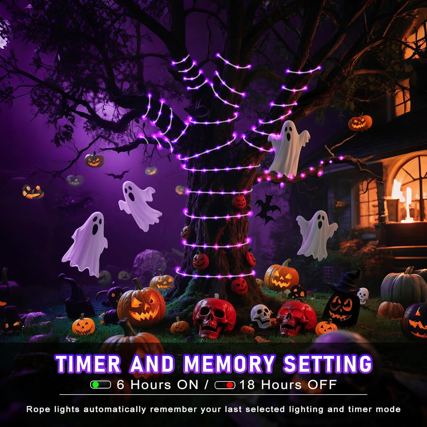 Purple Halloween Lights, 100FT 300 LED Rope Lights for Outside Waterproof with 8 Modes, Connectable Fairy String Lights for Indoor Patio, Trampoline, Garden, Pool, Holiday Decorations