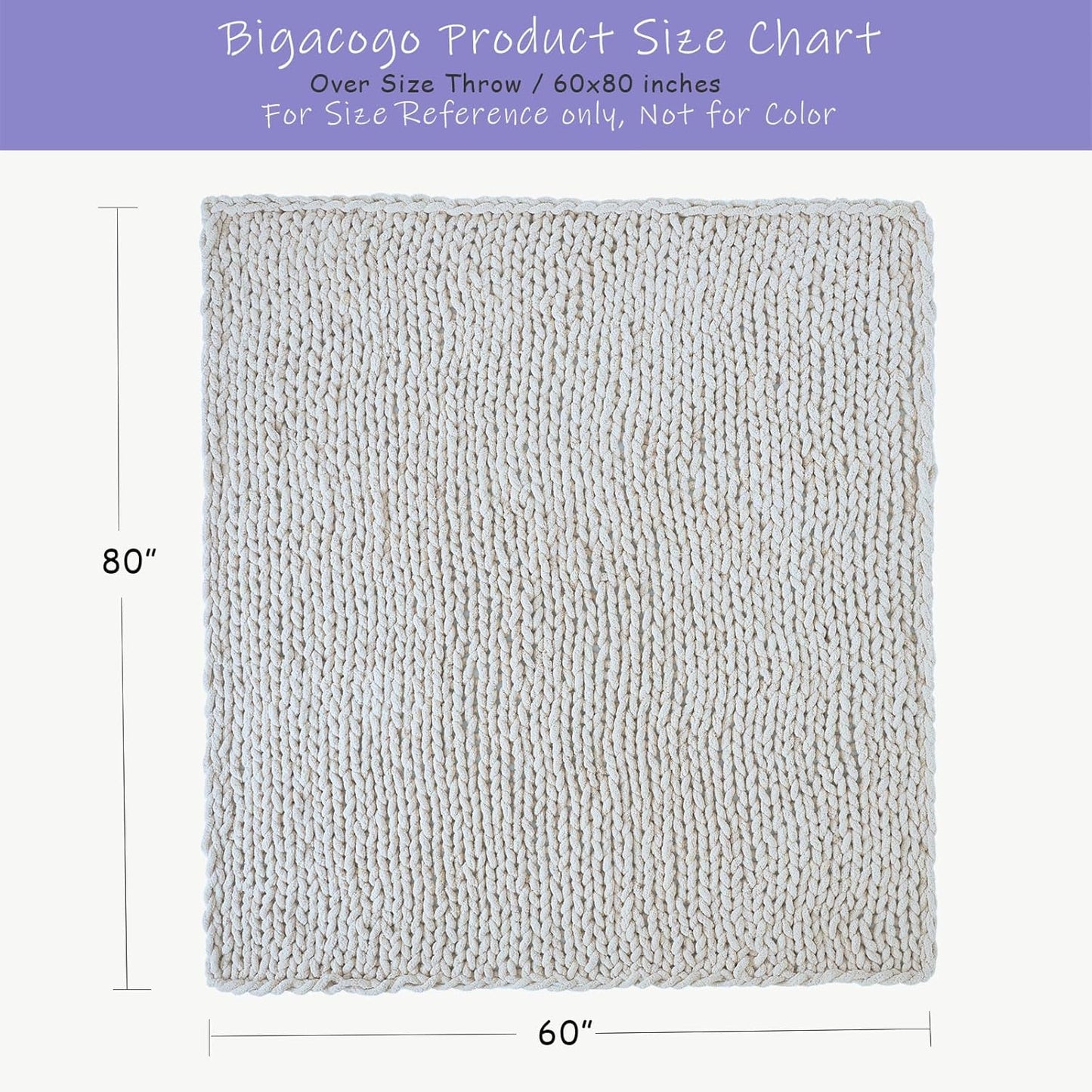 Bigacogo Chunky Knit Throw Blanket for Couch, 60x80 inches, 100% Hand Knitted with Thick Jumbo Chenille Yarn, Cozy Soft Large Rope Knot Cable Crochet Blankets for Sofa Bed Living Room, White