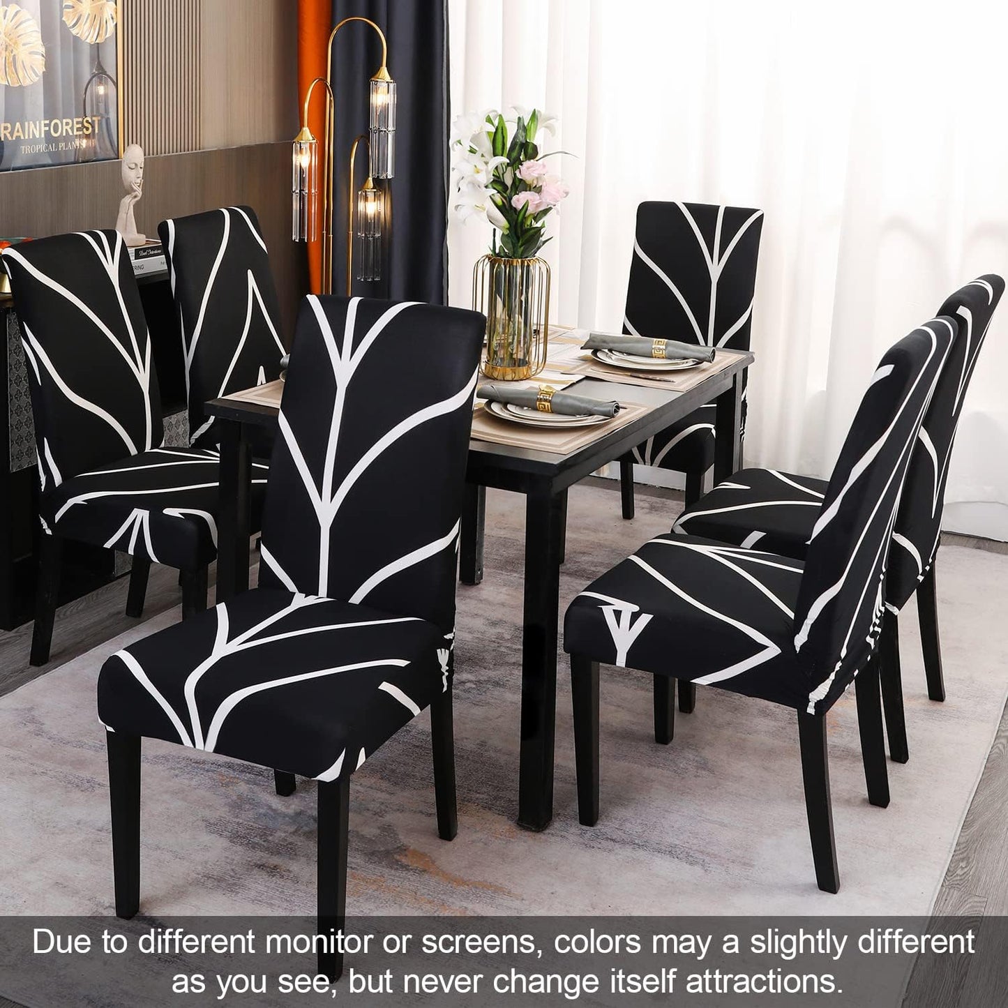 JQinHome Black Chair Covers for Dining Room Set of 4, High Stretch Removable Washable Parsons Chair Slipcover for Home Party Hotel Wedding Ceremony (4PCS, Geometric)