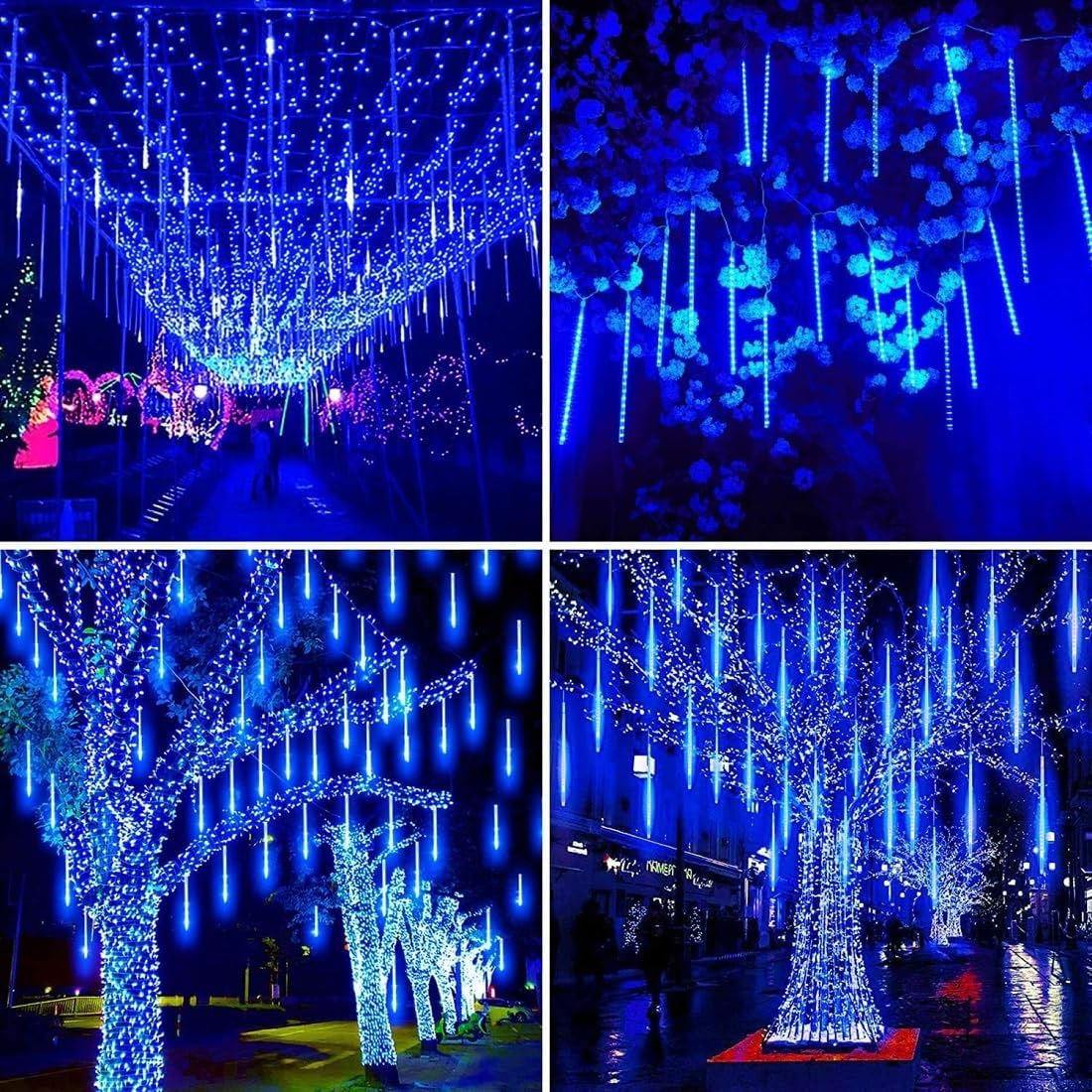 Christmas Lights Outdoor UL Certified 24 Tubes 576 LEDs (Equivalent to 3 Sets of 8 Tubes) Meteor Shower Lights Falling Rain Drop Icicle Light for Christmas Decorations Halloween Party, Blue
