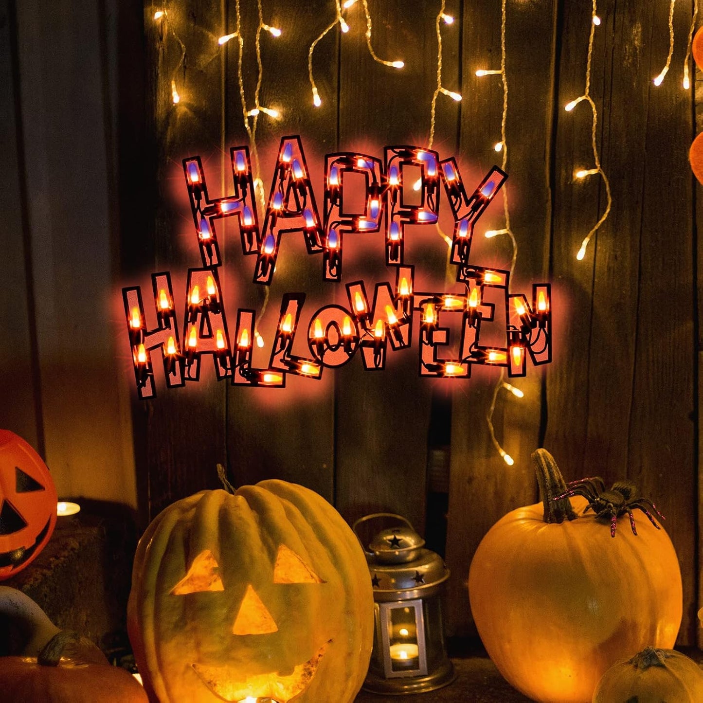 17" Lighted Happy Halloween Halloween Window Silhouette Decoration,Halloween Lighted Window Decoration,Hanging Light Up Holiday Ornament( Happy Halloween)