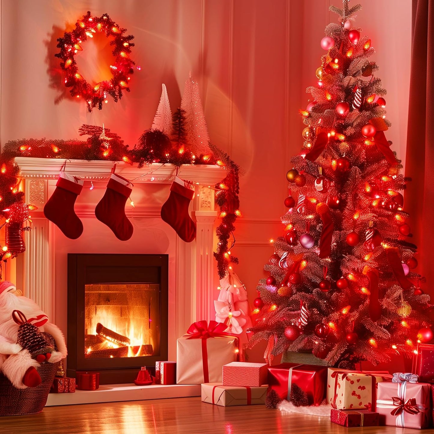 Brightown C9 LED Christmas String Lights, 33ft 50 LED Waterproof Strawberry String Lights, Extendable Green Wire Lights String for Outdoor Indoor Patio Party Decoration, Red