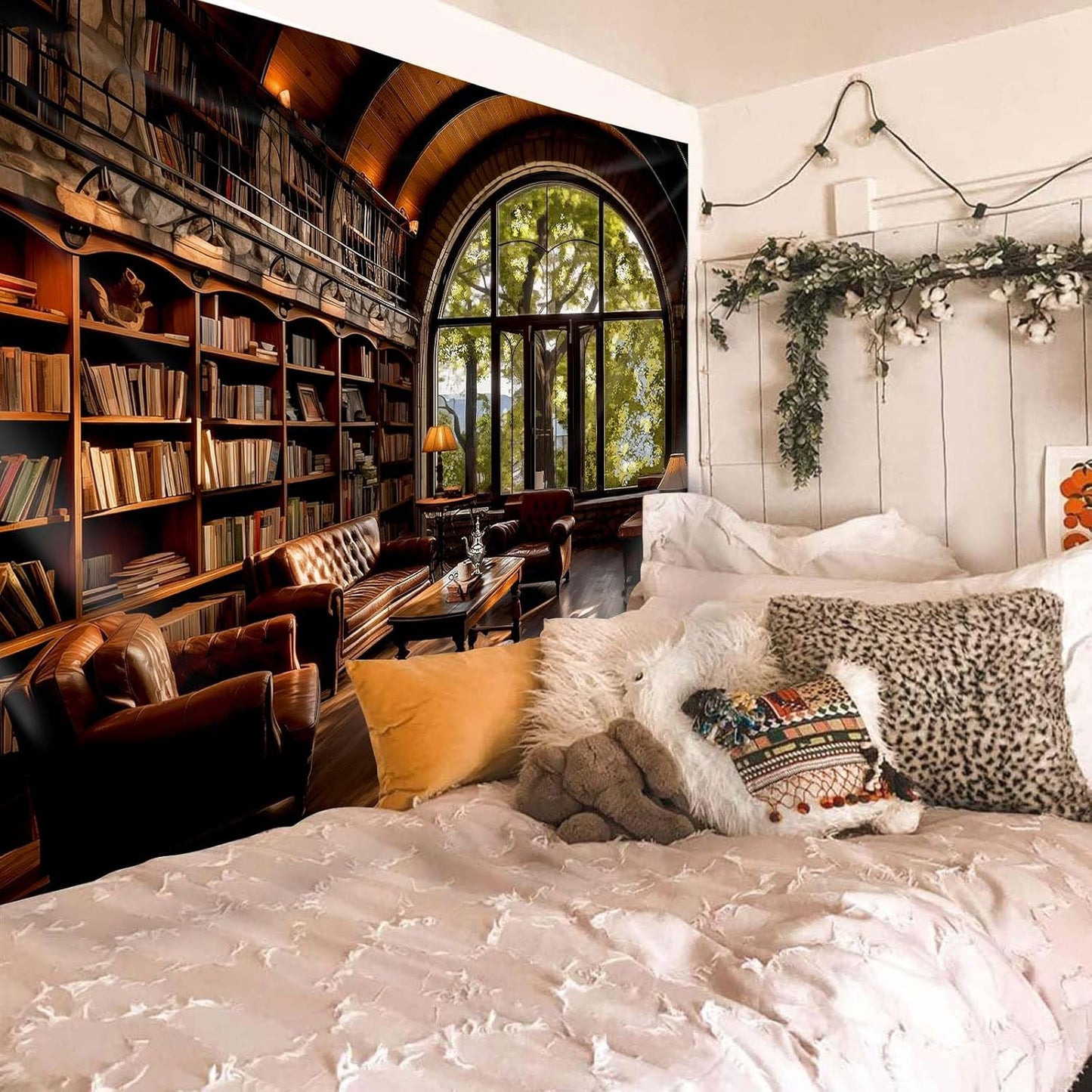 dueeia Book Library Tapestry Wall Hanging Medieval Bookshelf Vintage Window Bookcase Backdrop Wall Decor for Bedroom Aesthetic Living Room Office (28.7"x37.4")