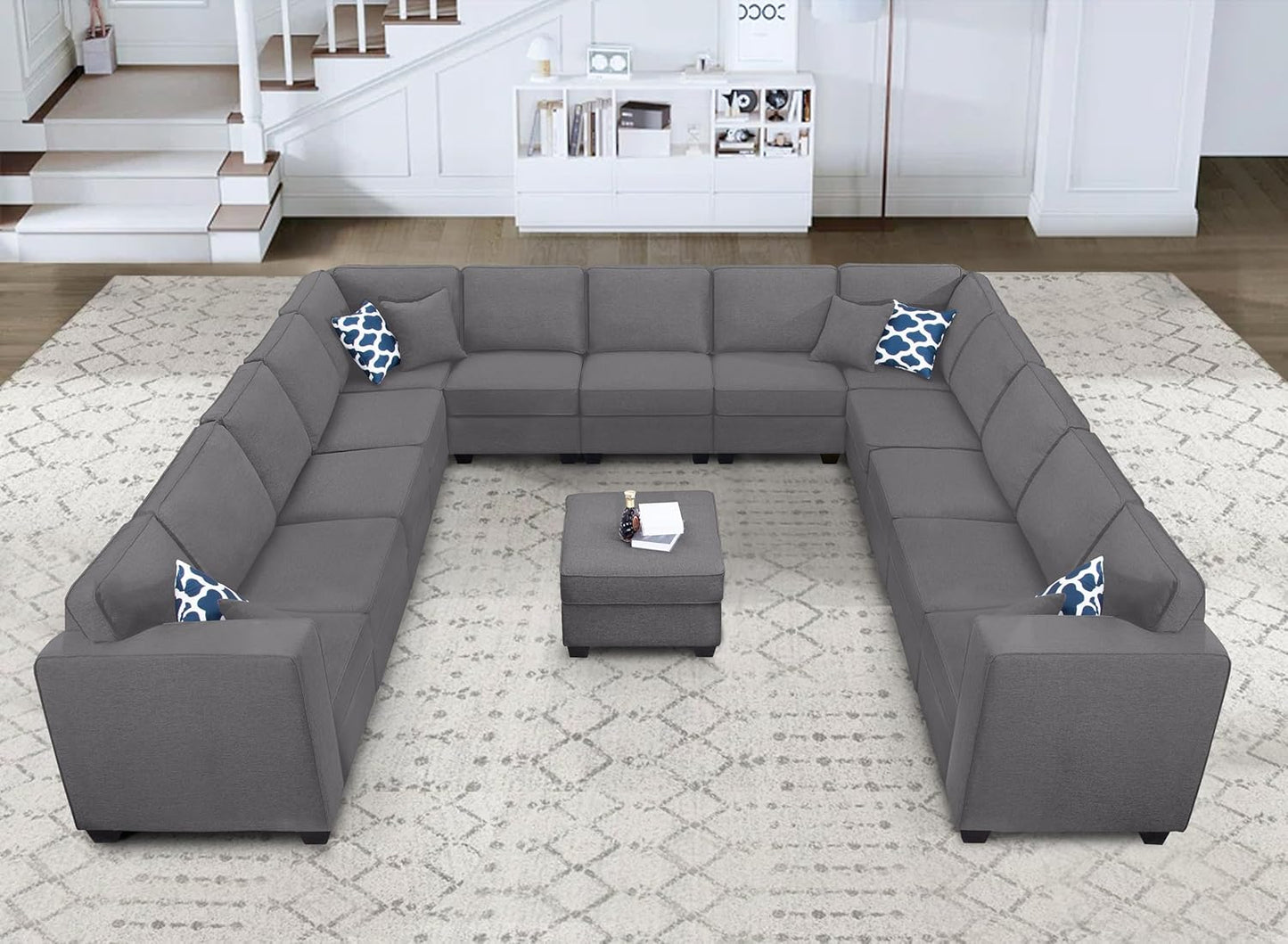 L Lengend Vansen Modular Sectional Sofa U Shaped Couch with Ottoman Modern Reversible Corner Sectional Couch for Living Room (Dark Grey, U Shaped Sofa-6)