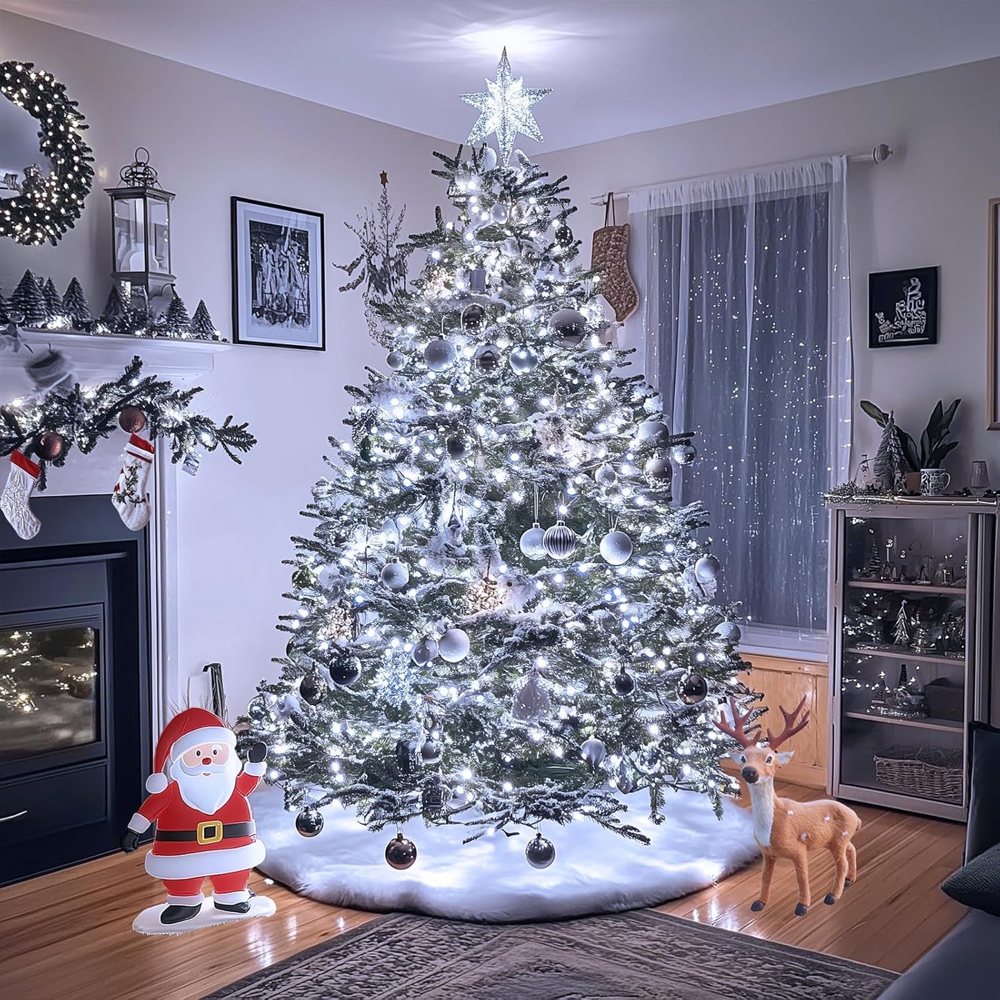 JMEXSUSS 200 LED White Christmas Lights Outdoor, 66ft Connectable Christmas Tree Lights Green Wire, 8 Modes Waterproof Christmas Twinkle String Lights Plug in for Xmas Wedding Party Indoor Decorations