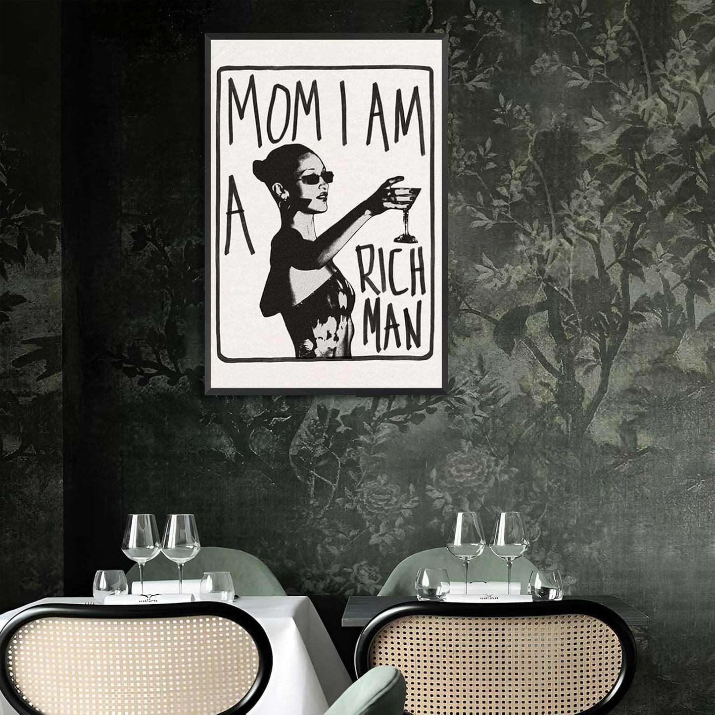 Mom I Am A Rich Man Aesthetic Retro Music Goblet Poster Feminist canvas Wall Art Vintage Bar Cart Wall Decor Preppy Dorm Decor Unique Wall Art prints painting 16x24in Framed
