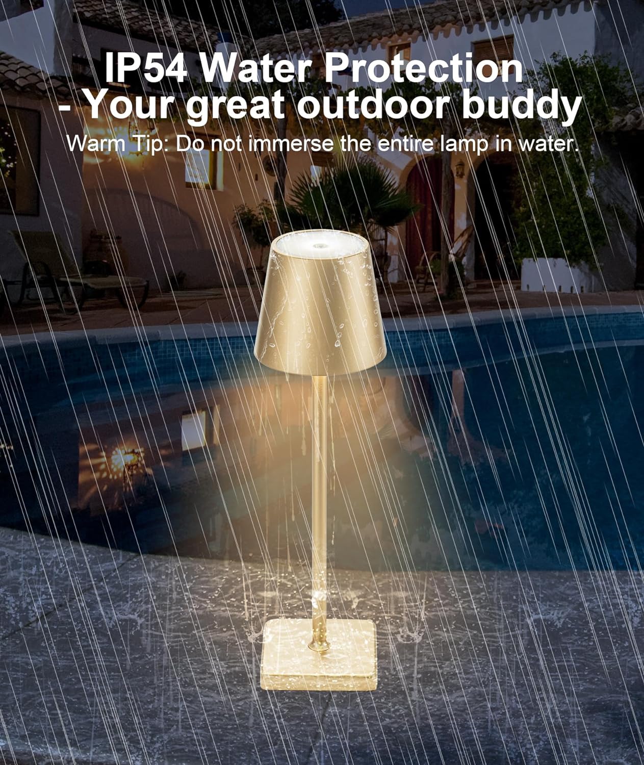 HASUN Gold Cordless Table Lamp, Aluminum Shell LED Rechargeable Desk Lamp, 3W 5200mAh Battery Operated Table Light, 3 Color Stepless Dimming Up Waterproof for Living Room/Indoor/Outdoor (Gold)