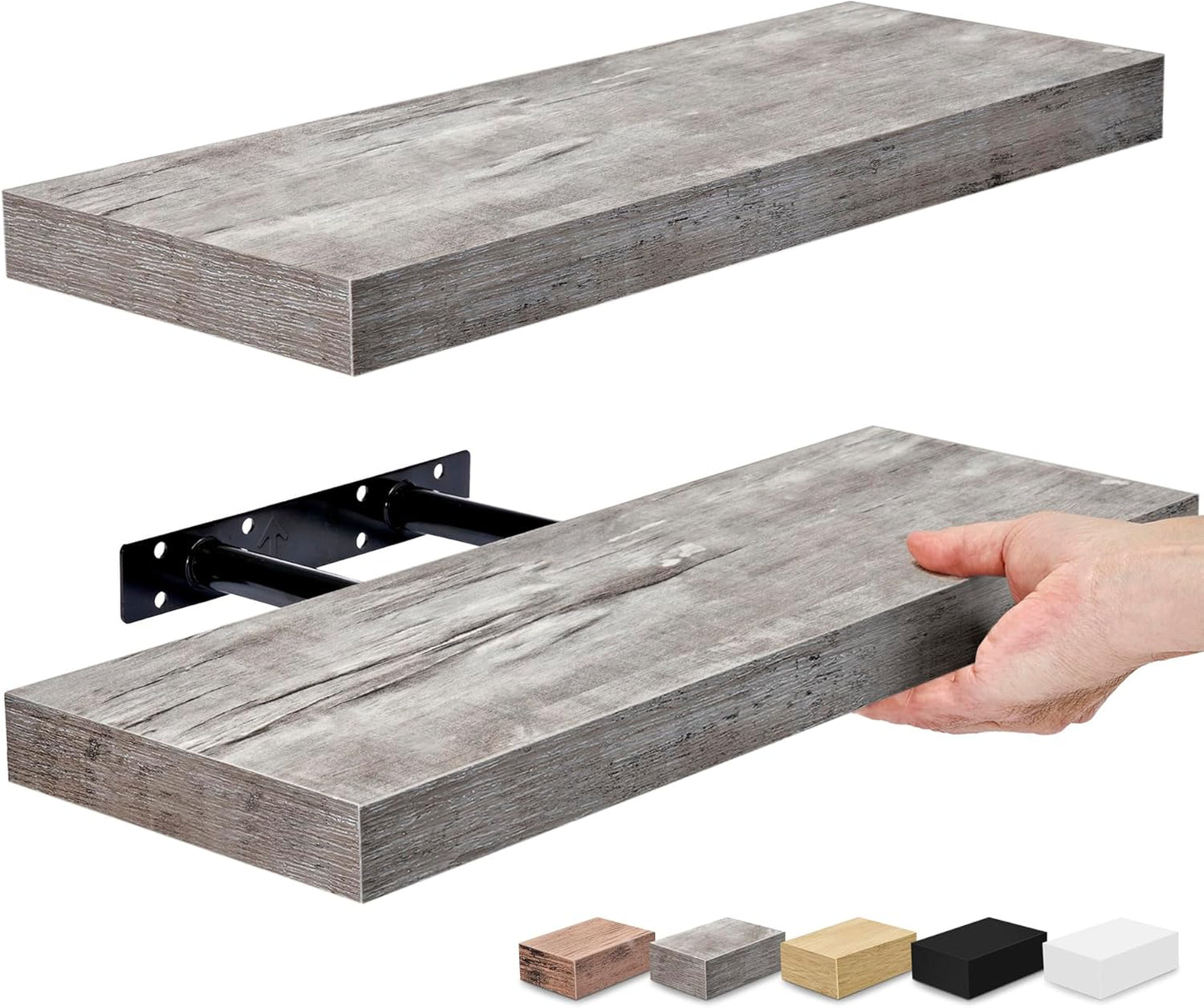 Sorbus Floating Shelves for Wall, Bathroom Shelves Wall Mounted for Kitchen, Bedroom, Bathroom Storage Over Toilet, Hanging Book Shelf for Wall Home Decor Living Room (Gray, 2 Pack)