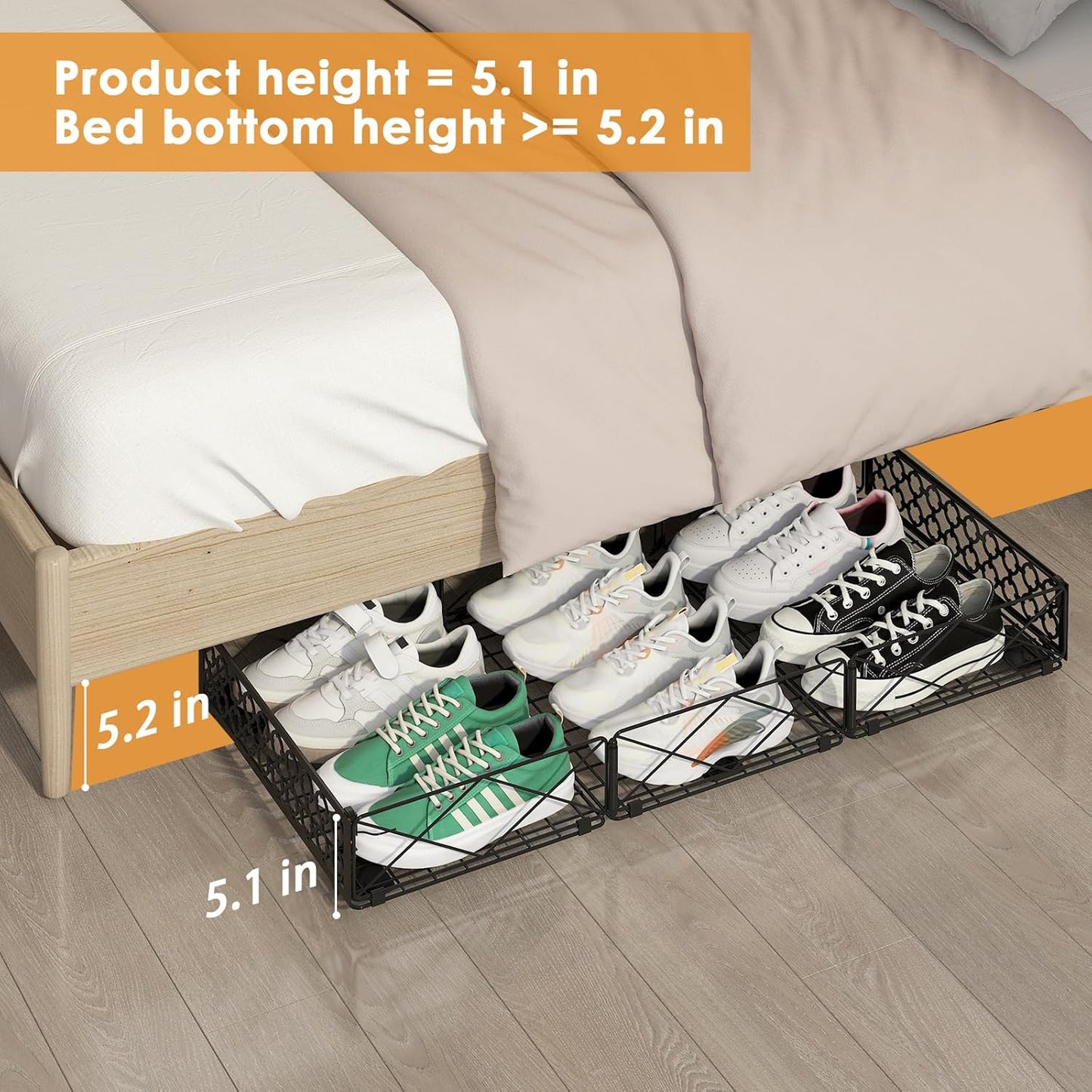 NADAMOO Large Under Bed Storage with Wheels, Low Profile Rolling Under Bed Storage Containers，Foldable Metal Under the Bed Organizer Bins for Bedroom，1 Pack