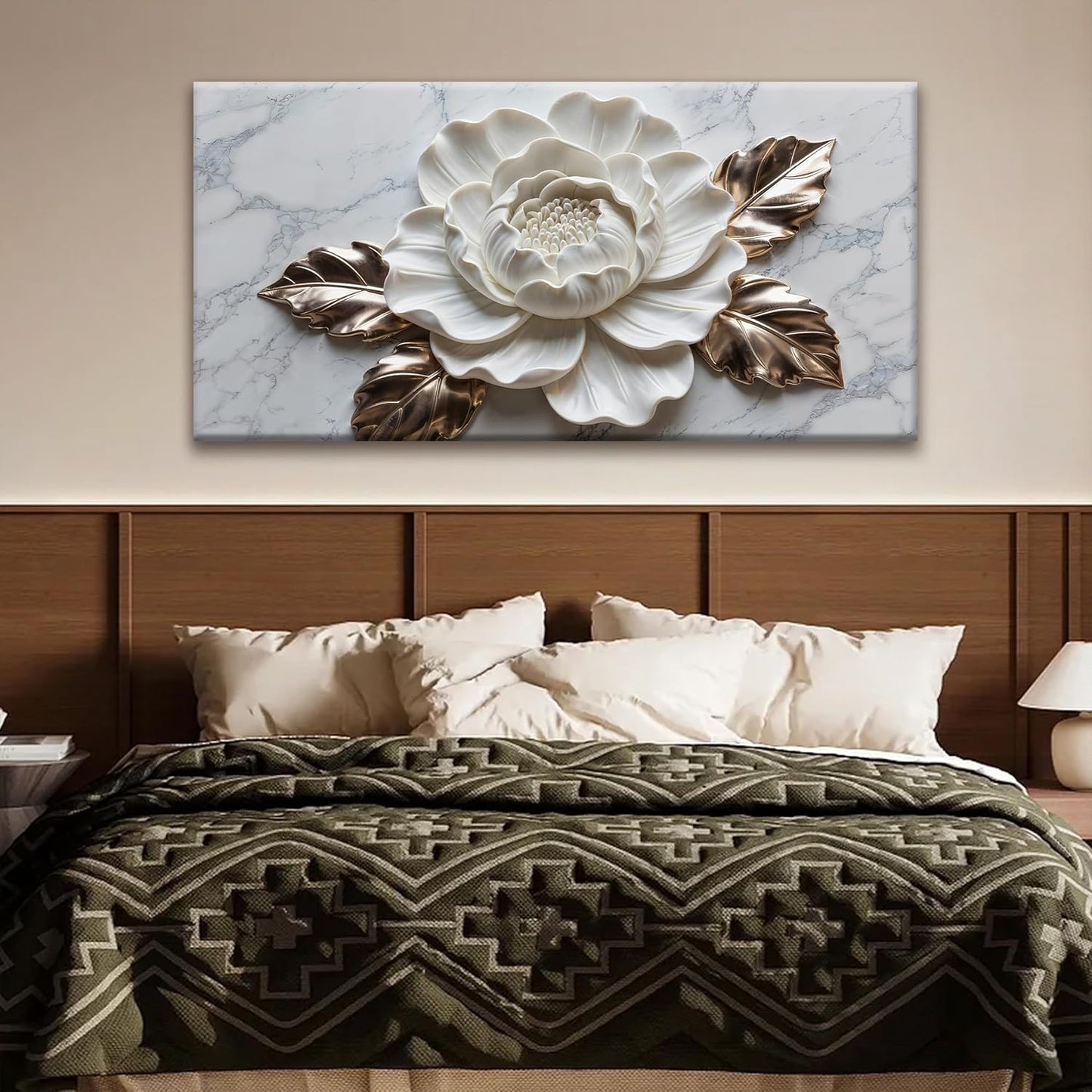Wall Art Living Room Marble Texture Wall Art Modern White Flower Canvas Art Wall Decor Home Wall Decor Suitable Pictures For Bedroom Apartment Office Can Be Hung 24" × 48"
