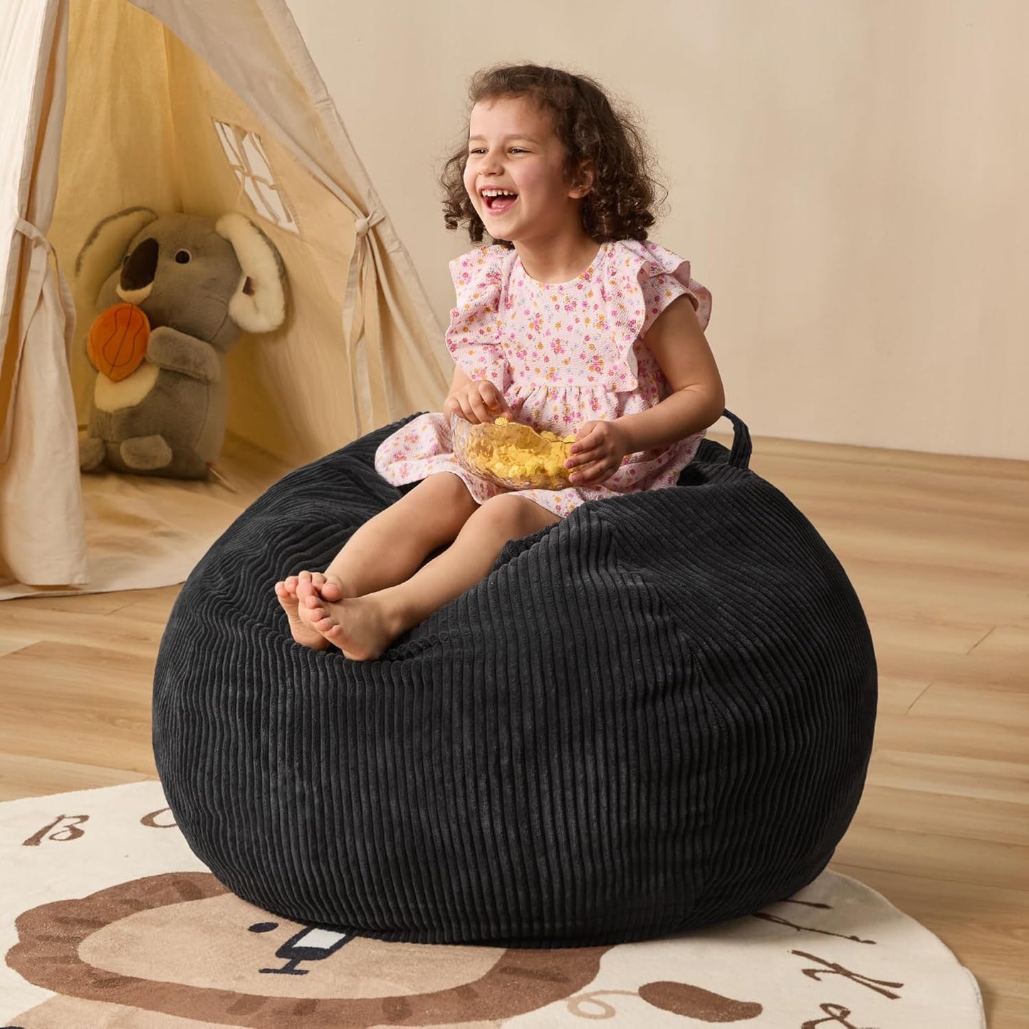 Bean Bag Chairs Teardrop Bean Bag Chair Beanbag Chair with Memory Foam Filled Machine Washable Cover for Living Room, Bedroom (Small,Black)