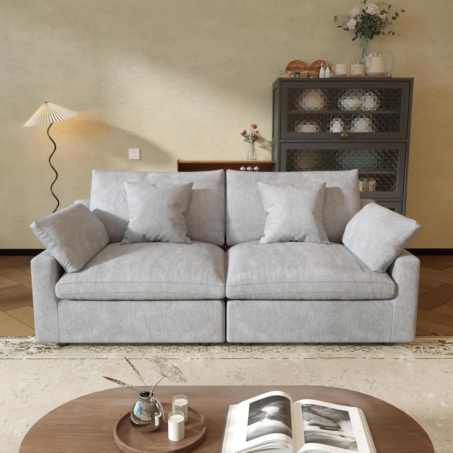 JACH Cloud Sectional Couches for Living Room, Modern Convertible Modular Couch, Love Seat Sofas, Sofa Covers Removable, Comfy Sectional Couch for Living Room, Apartment (Light Grey)