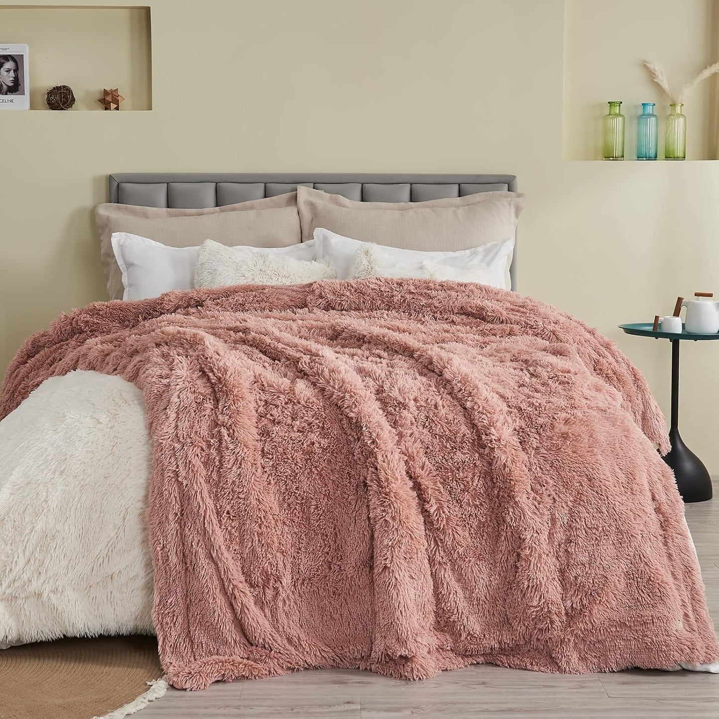 GONAAP Fuzzy Faux Fur Throw Blanket Pink Super Soft Cozy Plush Fuzzy Shaggy Blanket for Couch Sofa Bed (Pink, Throw(50"x60"))