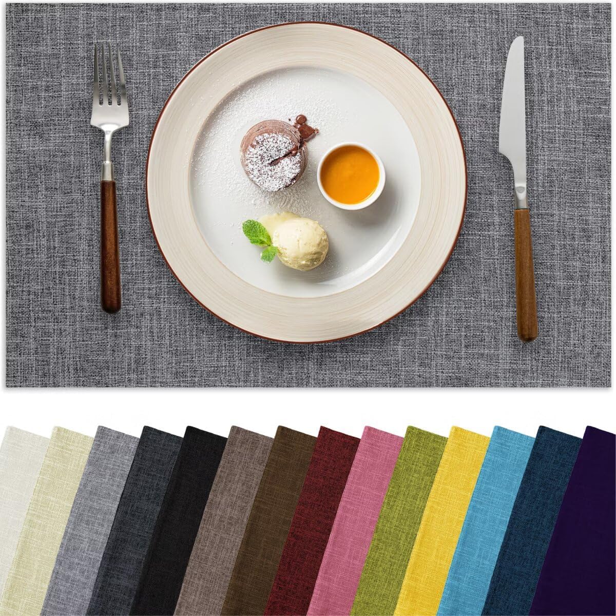 Placemats Set of 8, Bilayer Thickened Linen Place Mats Heat Resistant Machine Washable Wrinkle Free Carefully Selected Polyester Mats for Kitchen/Dining/Coffee Table (Light Grey)