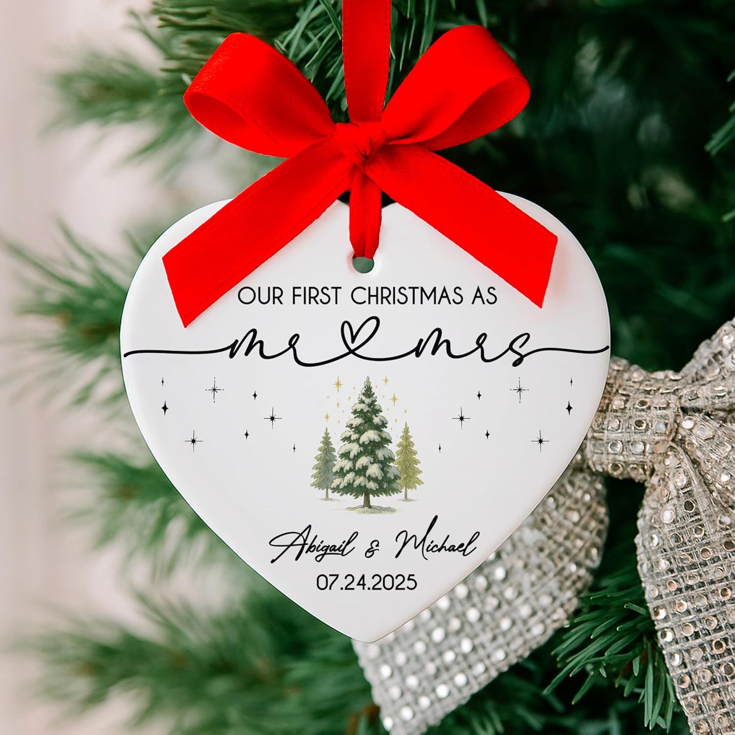 Personalized Our First Christmas as Couple Ornament – Custom Holiday Decoration – Wedding Gift, Newlywed Keepsake or Bridal Shower Favor for Couples Celebrating Their First Christmas Together
