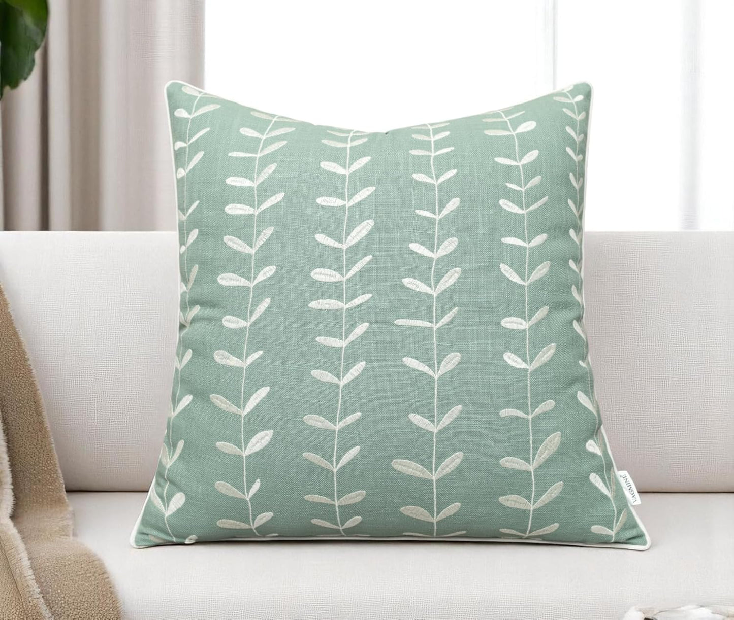 VAGMINE Embroidered Lollipop Cushion Cover - 20x20 Inches Square - 100% Cotton Light Teal Throw Pillow Case - Minimalist Chic Design - Luxury Home Accent for Sofa, Couch, Bed, Office