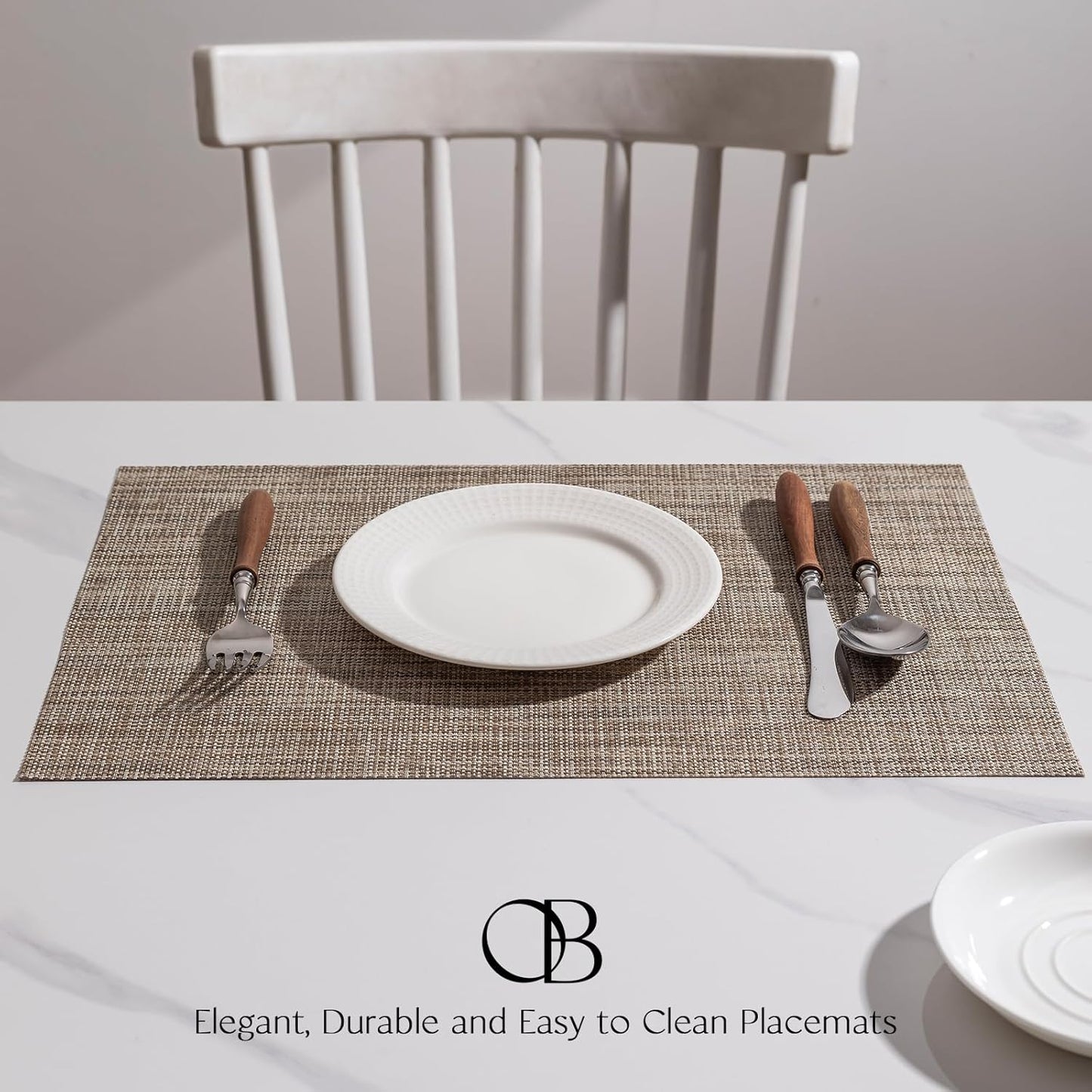 Placemats Set of 8 - Easy Clean Woven Vinyl Placemats for Dining Table, Indoor/Outdoor Place Mats, Washable PVC Table Mats（Caramel）