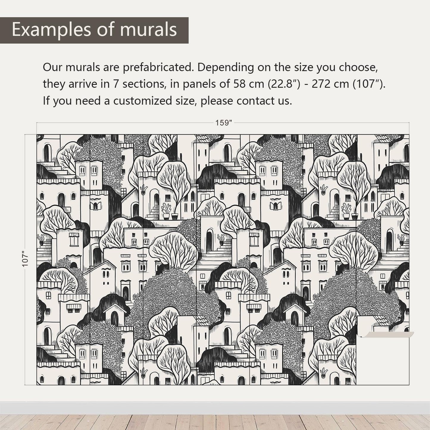 AFZEVEB-Black House with Trees Nursery Wallpaper murals for Bedroom 159"x107" (Not Peel and Stick)