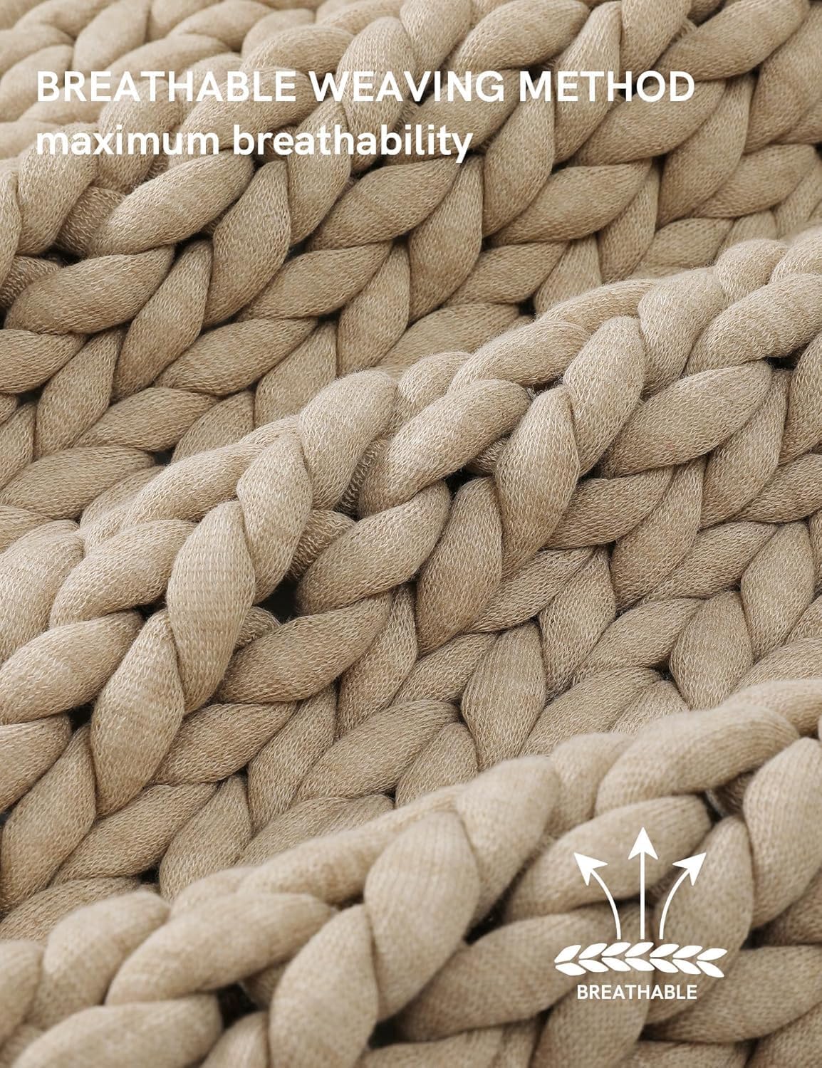 YnM Chunky Throw Blanket, Medium-Weight, Hand Knitted, Skin Friendly, Ventilated and Breathable, Machine Washable, Home Décor Piece for Couch, Sofa and Bed (Beige, 50x70 Inch)