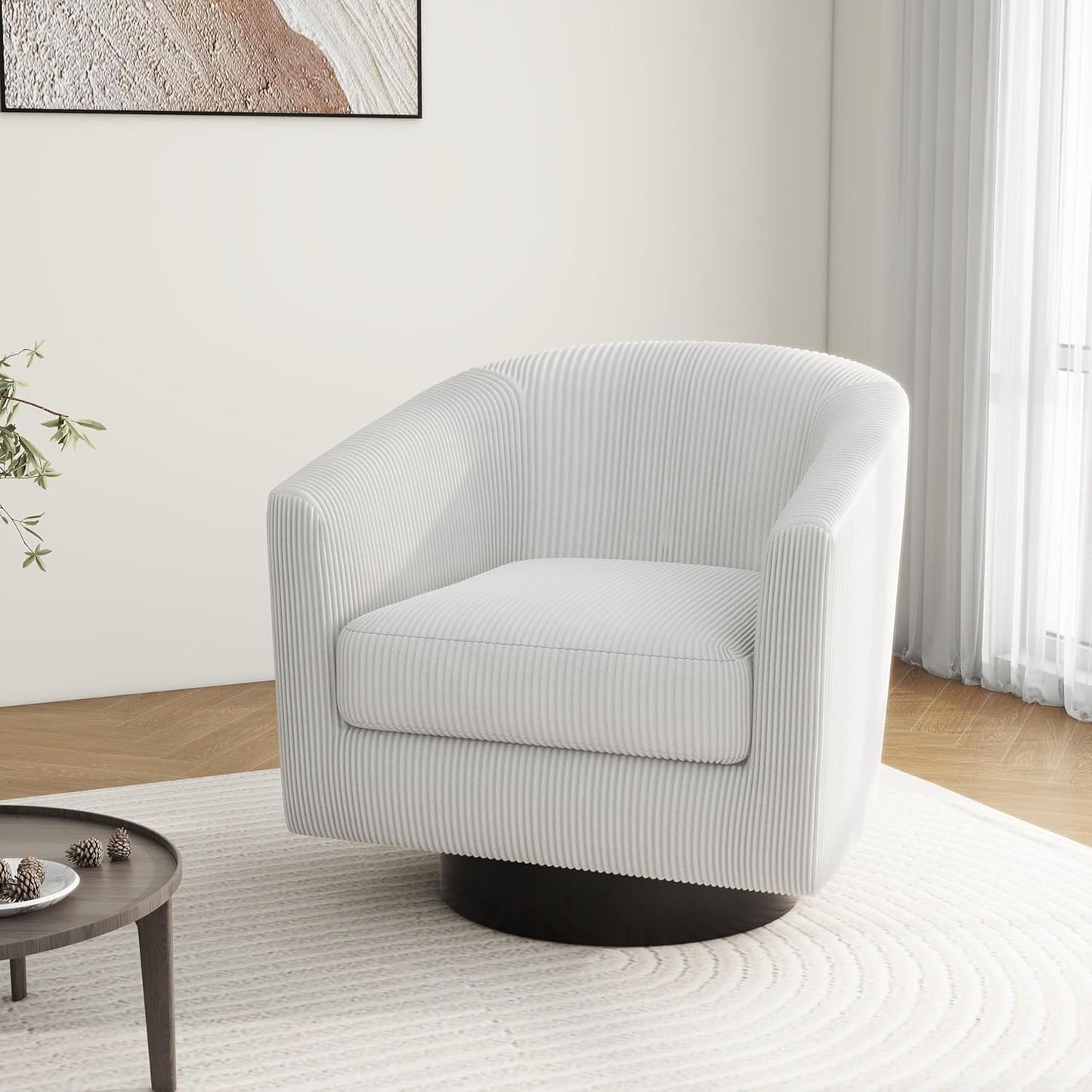 Swivel Barrel Accent Chair, Modern Round Corduroy Fabric Arm Chair for Living Room, Bedroom, Comfy Club Reading Chairs for Adults (Corduroy Beige, Set of 1)