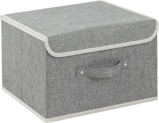 Storage Boxes, Collapsible Storage Bins with Lids, Cotton and linen cloth Storage Baskets with Handle, for Books, Closet, Bedroom, Home, 13x9.1x7.9 in, Grey