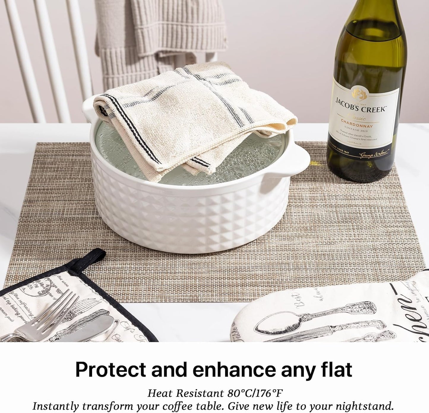 LEXMORE Placemats Set of 12 Vinyl/Plastic Woven Place Mats for Kitchen Table Indoor/Outdoor Washable Placemat Wipeable Dining Table Mats(A-Caramel)