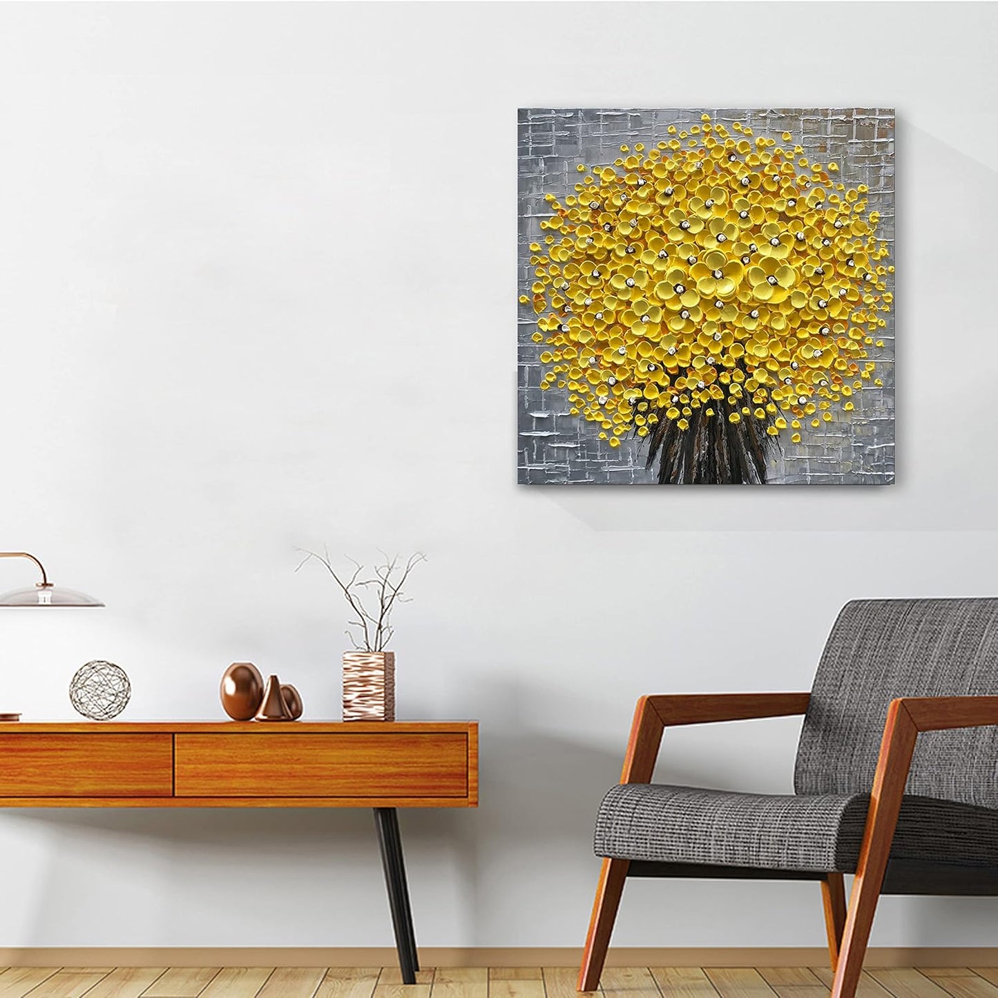 Epicler 24x24 Inch Hand-Painted 3D Yellow Flower Art Oil Painting, Modern Flower Canvas Wall Painting, Contemporary Abstract Canvas Oil Painting Home Wall Decoration