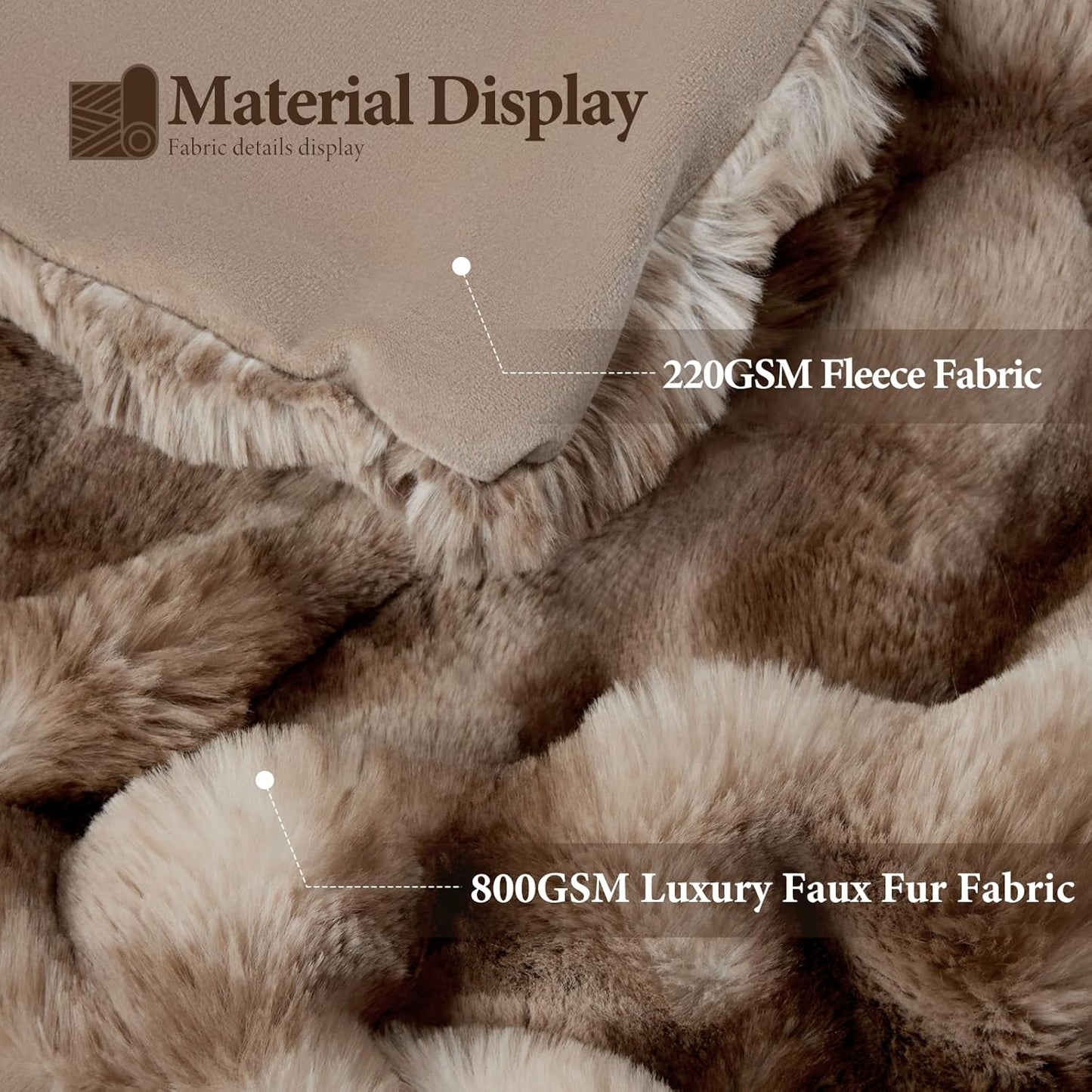 Touchat Luxury 1000GSM Faux Rabbit Fur Throw Blanket, Super Heavy Warm Cozy Brown Blankets for Couch Bed Sofa, Ruched Plush Fuzzy Elegant Soft Reversible Mink Blanket for Living Room Bedroom