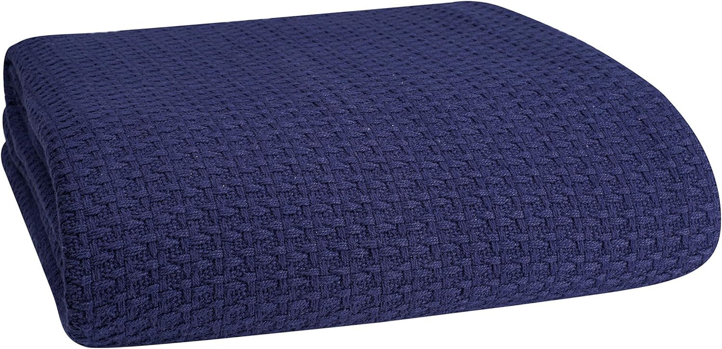 Elvana Home 100% Cotton Bed Blanket, Breathable Bed Blanket King Size, Cotton Thermal Blankets King, Perfect for Layering Any Bed for All Season, Navy Blue