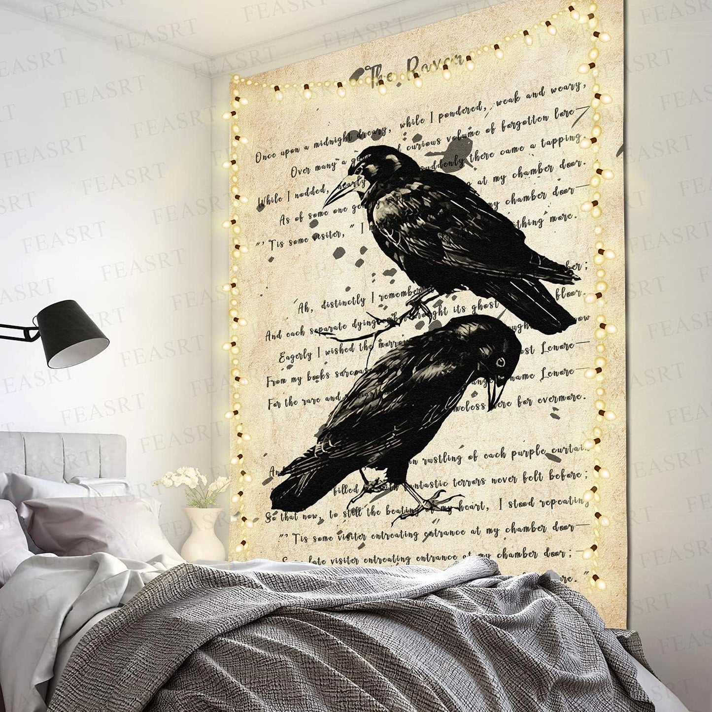 FEASRT Crow Tapestry The Legendary Black Crow Ancient Hymn Art Wall Hanging Tapestries 71x93 Inches for Home Living Room Bedroom Dorm GTQQAY1540