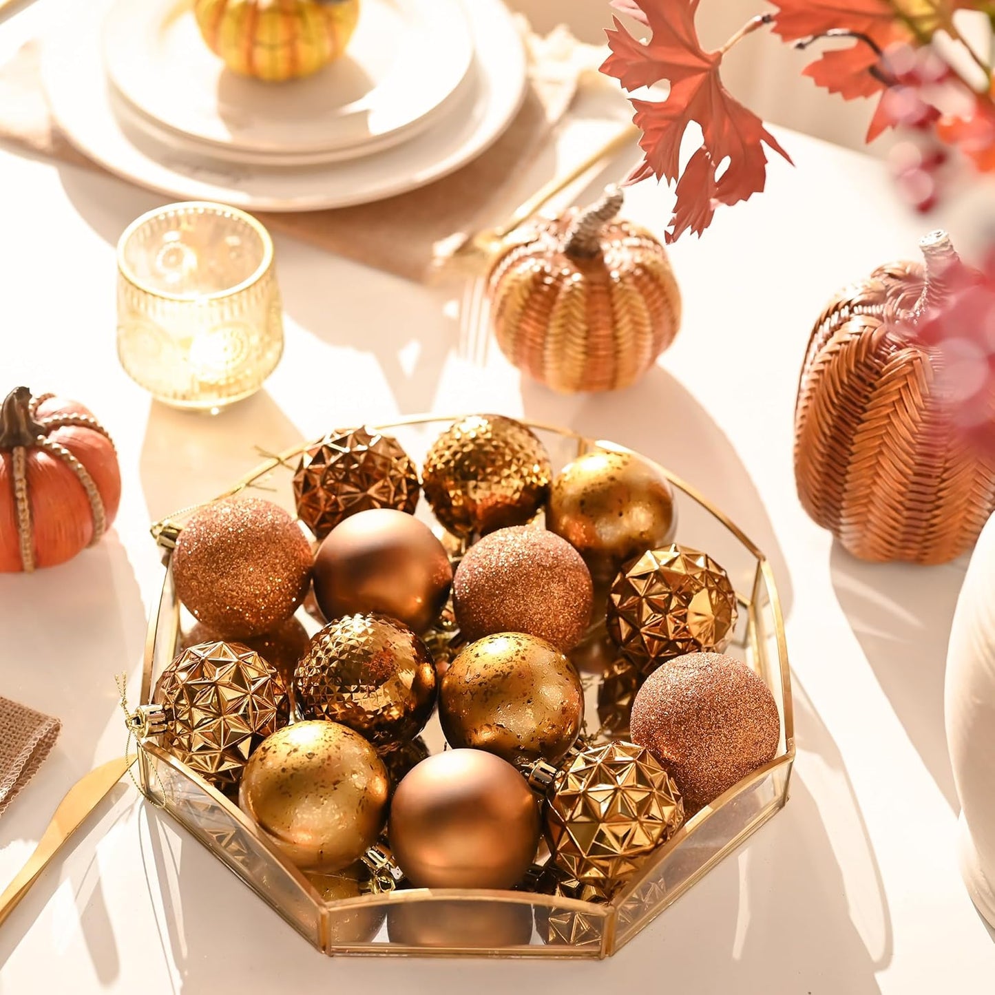 Valery Madelyn Christmas Tree Decorations Ornament Set for Fall Halloween, 50ct 2.36 Inches Bronze Copper Brown Shatterproof Christmas Ball Ornaments Hanging Xmas Holiday Party Decor