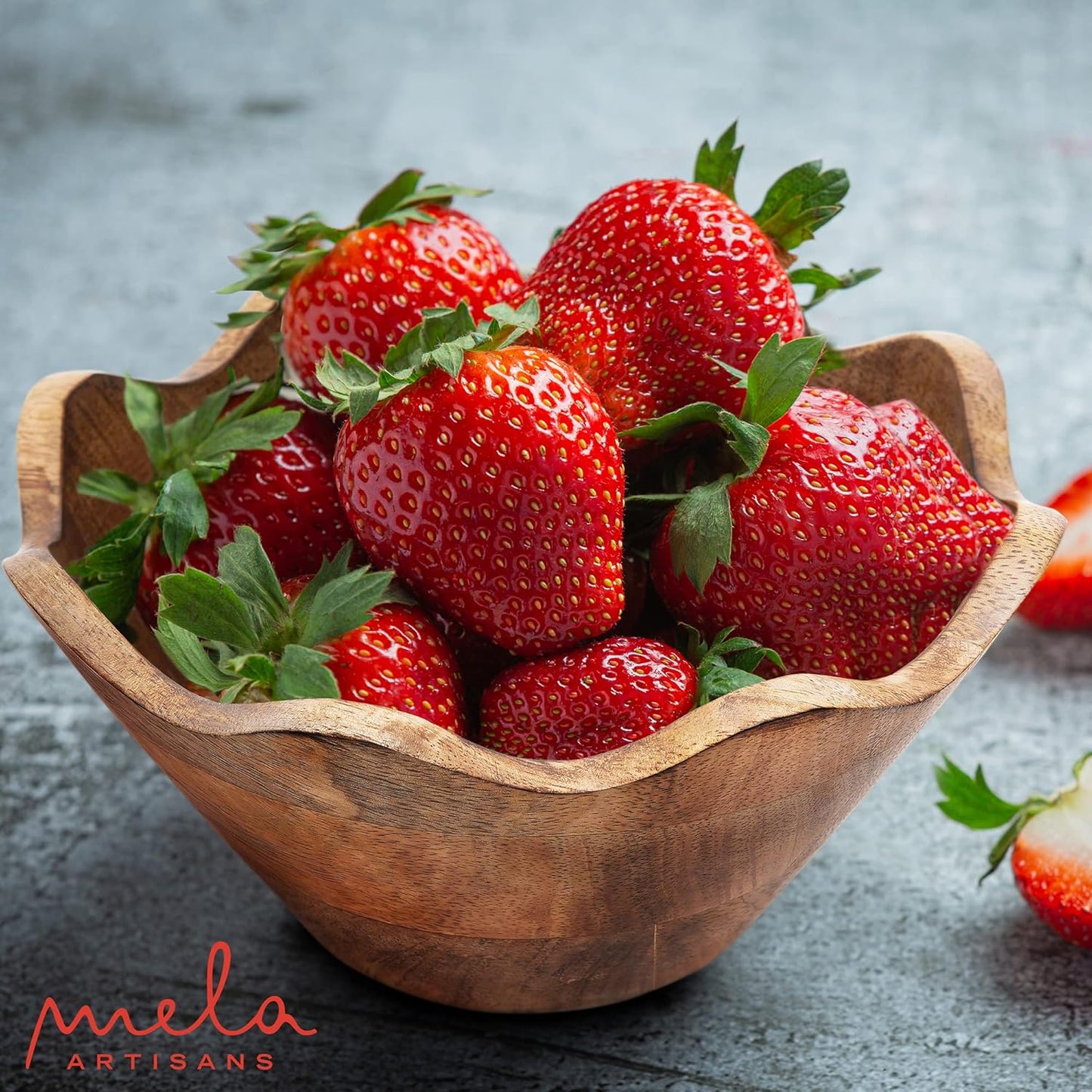 Mela Artisans Wooden Scalloped Bowl - Small | Ruffle Decorative Style | Rustic Kitchen Decor | Mango Wood | Natural Grain Finish | Fits Bread, Fruits, Salad or Popcorn | 8” x 4” x 7”