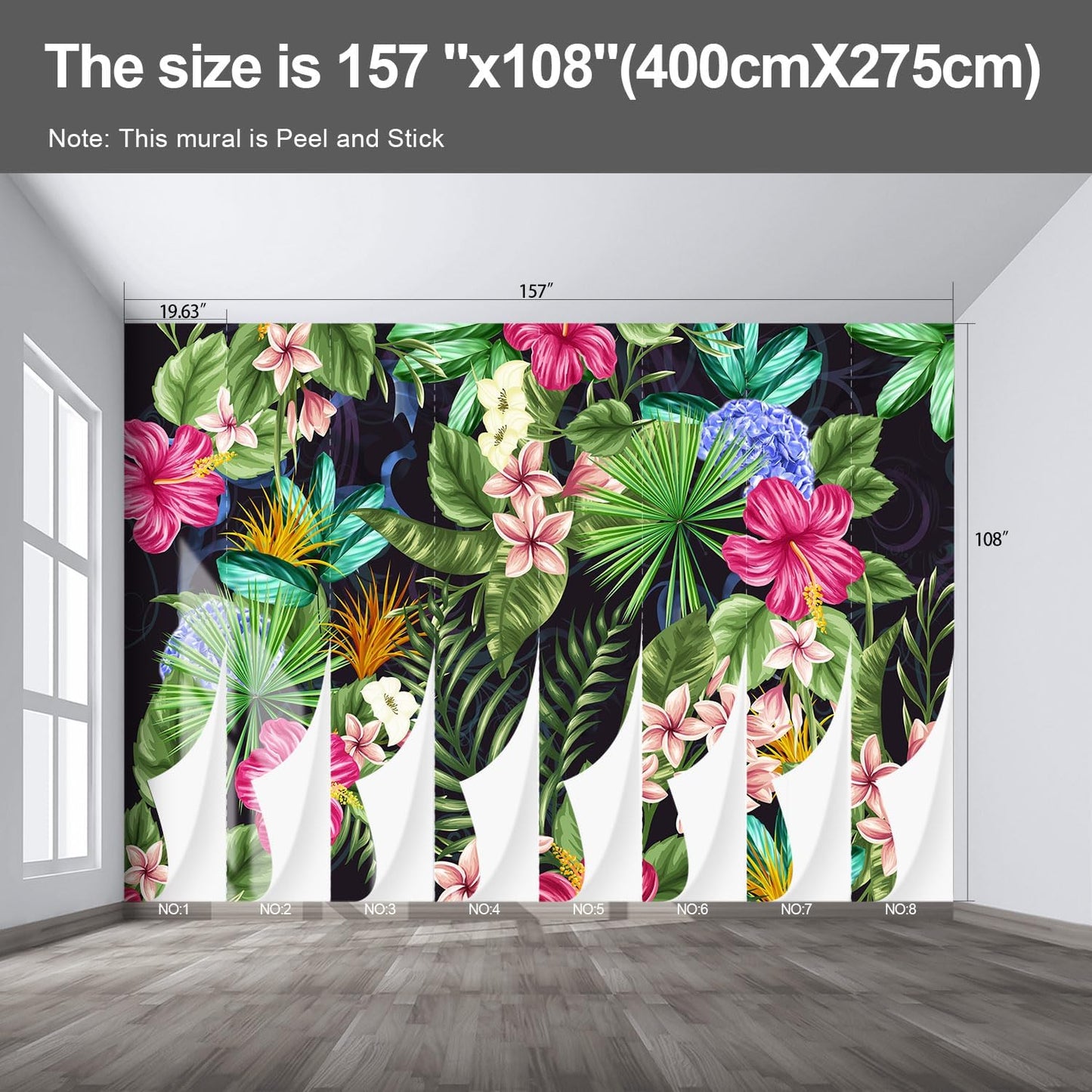Floral Wall murals Peel and Stick Flowers Wallpaper for Bedroom Living Room - 108"x157"