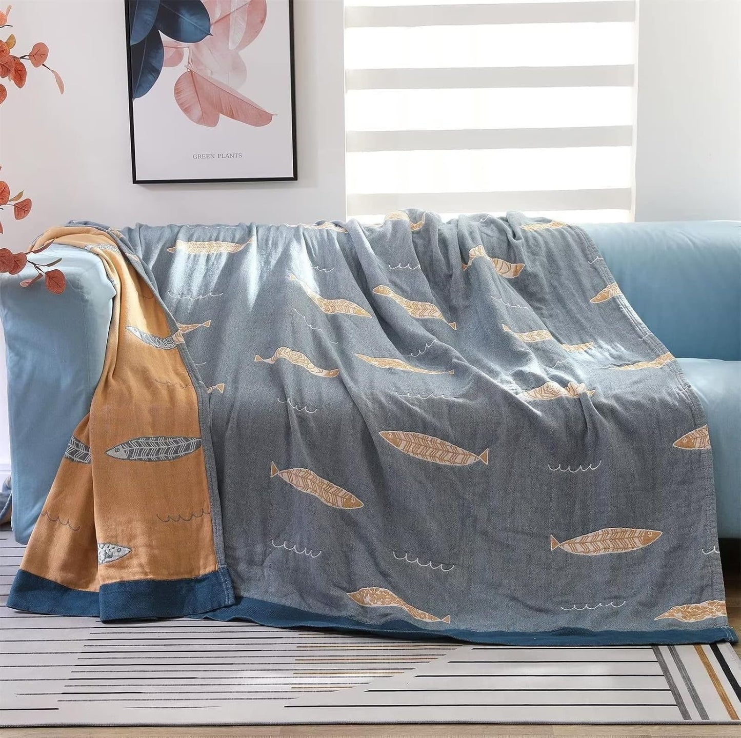 MSGKV Boho Throw Blanket 100% Cotton Woven Blanket for Couch Sofa Bed Double Sided Knit Throw Reversible Summer Blanket 80''Wx 90''L