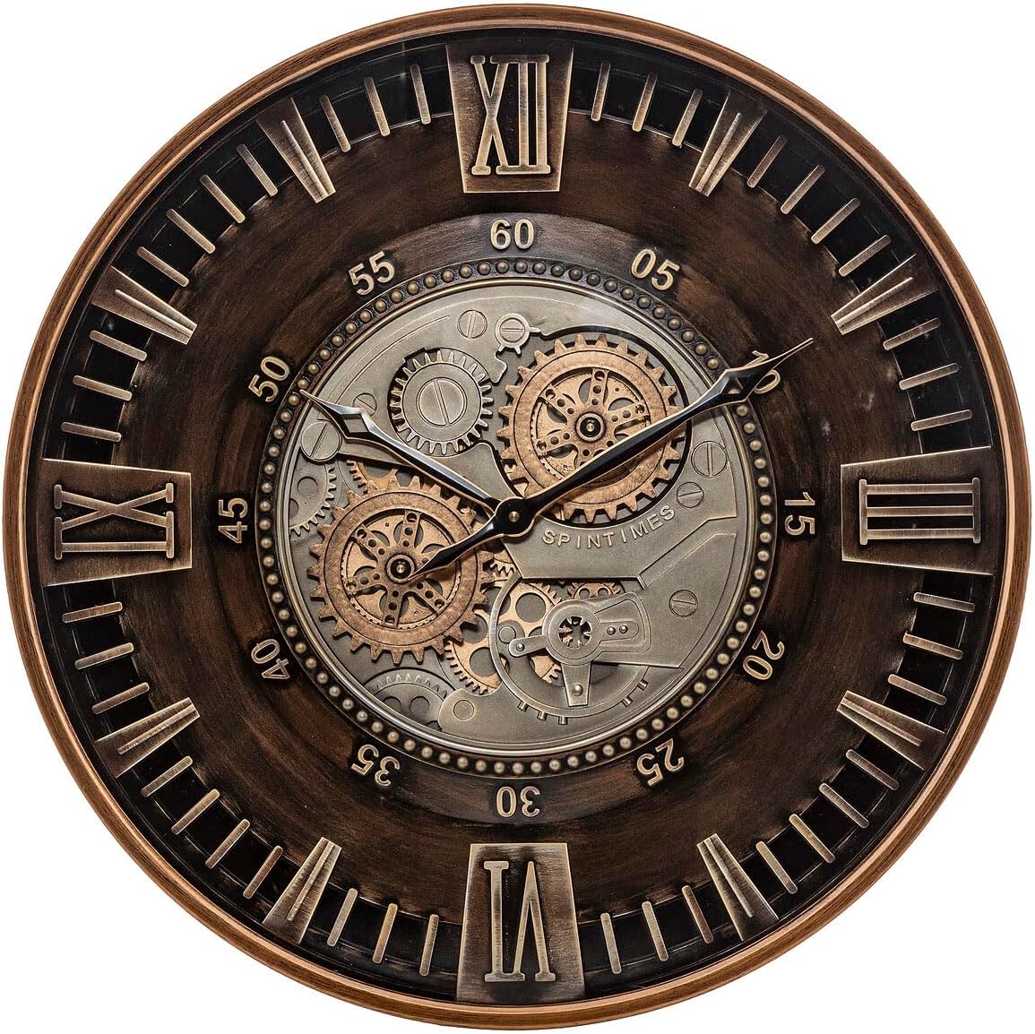 CLXEAST 24 Inch Large Moving Gear Wall Clock for Farmhouse Living Room Decor,Vintage Industrial Bronze Gold Metal Wall Clock for Home Office,House Warming Gifts New Home