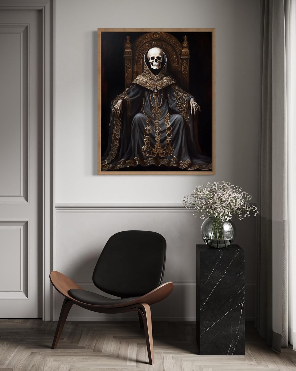 Skull King Poster Art Print, Halloween Scary Vintage Wall Art Academia Spooky Painting Decoration for Horror Prints, Gothic Posters Bedroom Decor 89 (Skull King 1, 8 x 10 inches, Wood Frame)