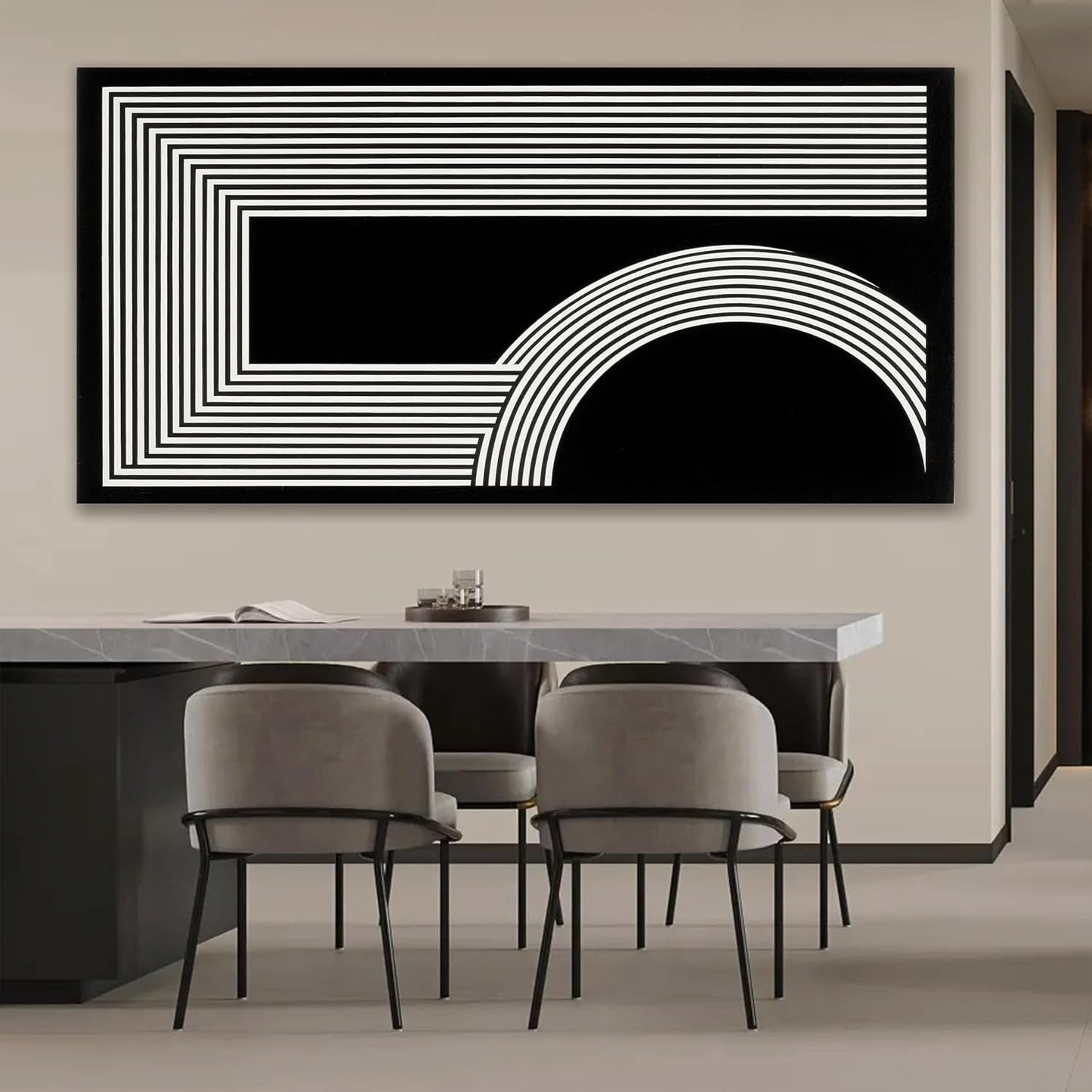 Large Abstract Wall Art Black And White Wall Art Geometric Line Wall Print Painting Artwork Canvas Art Wall Decor Simple Picture Artwork For Living Room Bedroom Office Home Wall Decor 29"X 58"