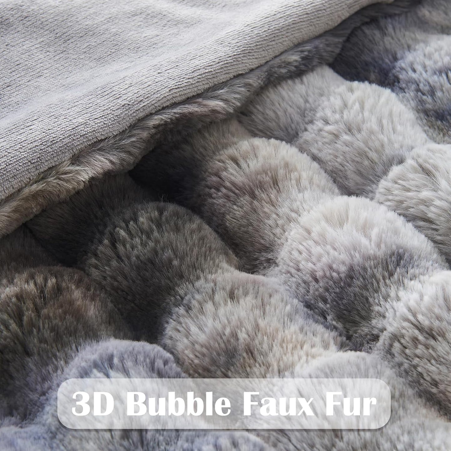 NEWCOSPLAY Faux Fur Twin Blanket Tie-dye Grey Luxury Fluffy Thick Warm Bubble Blanket for Couch Sofa Bed 700GSM (Tie-dye Grey, Twin(60"x80"))