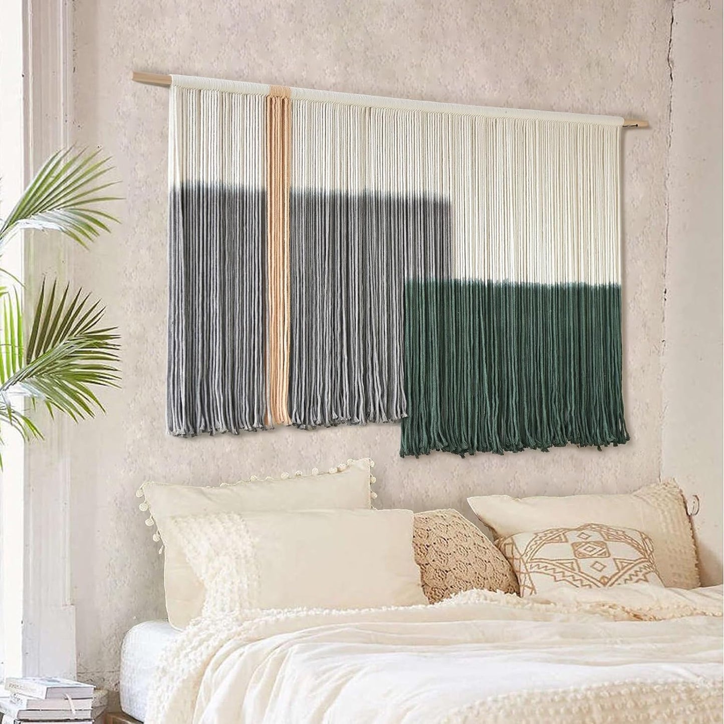 Macrame Wall Hanging Green Large Dip Dye Fiber Wall Art Bohemian Yarn Tapestry Wall Décor 57''W*35''L
