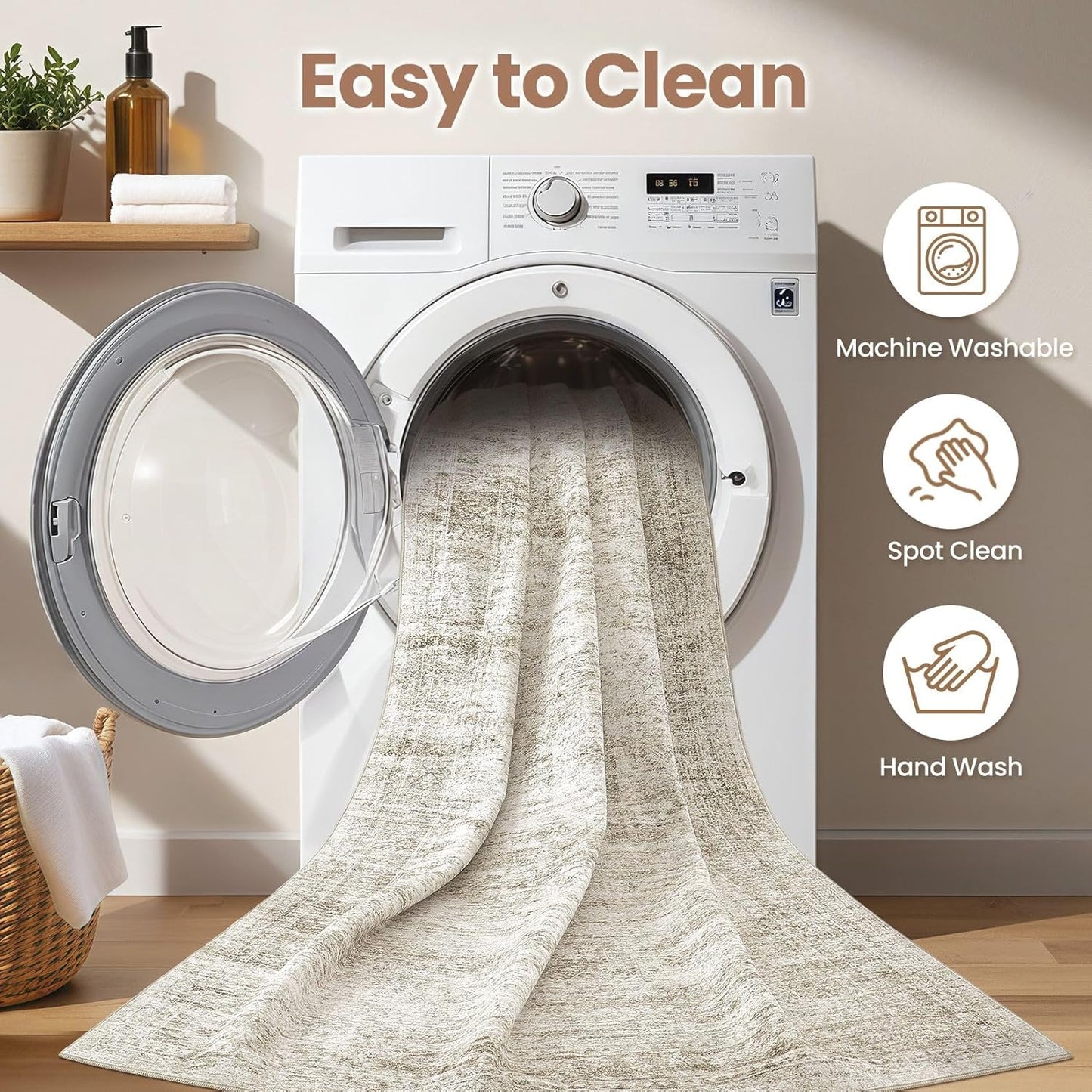 Washable Area Rugs for Living Room -10x14 Neutral Vintage Distressed Floral Farmhouse Boho Large Soft Floor Rug Indoor Non Slip Carpet for Living Room Bedroom Dining Room Office-Beige