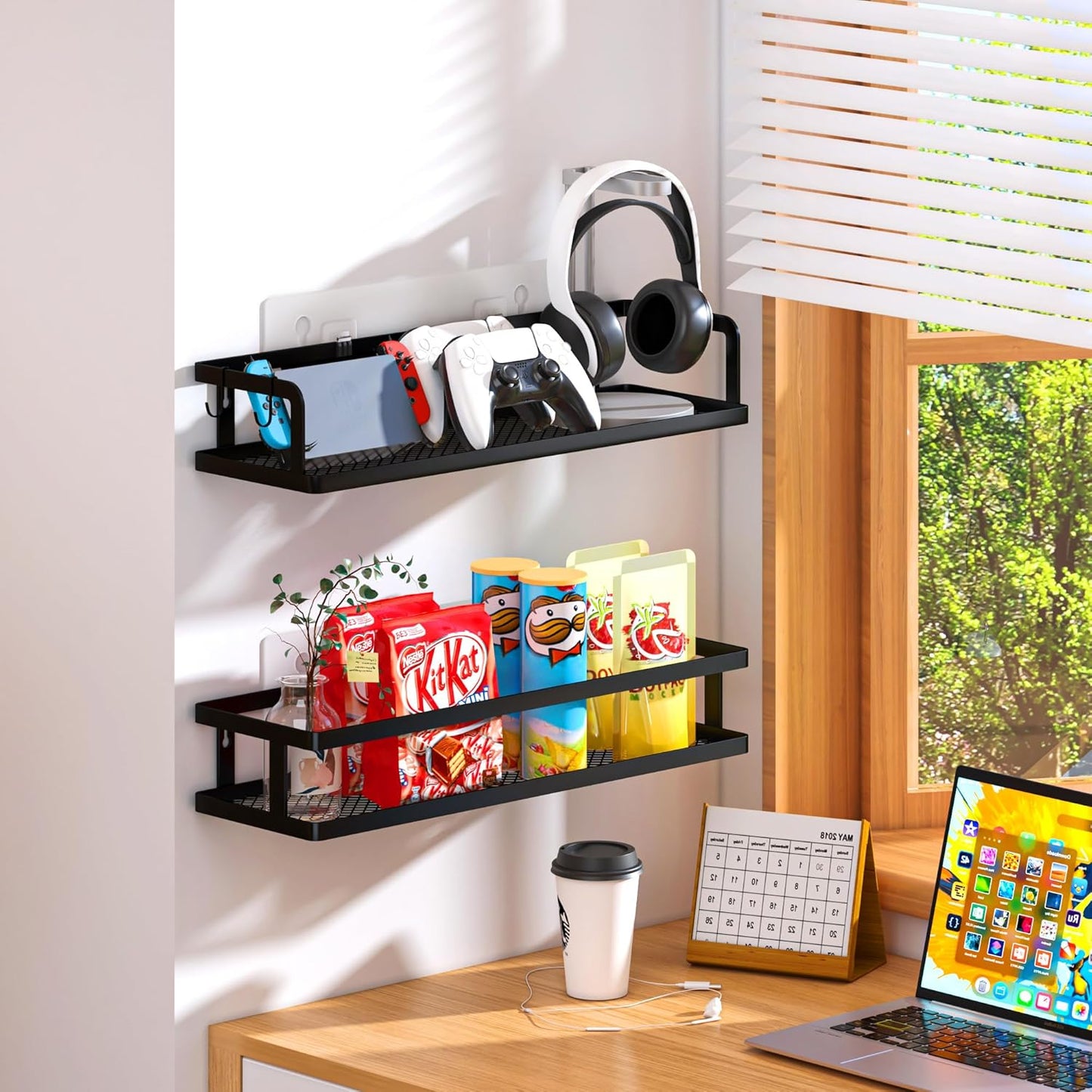 PUSDON Metal Wall Hanging Basket 2 Packs DIY Suitable for Multiple Scenes - Large Black Hollowout