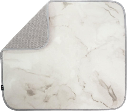 S&T INC. Dish Drying Mat, 16” x 18”, Absorbent Microfiber Kitchen Counter Mat, Dish Drying Pad for Dishes, Utensils, Pots and Pans, Large, Grey Stone