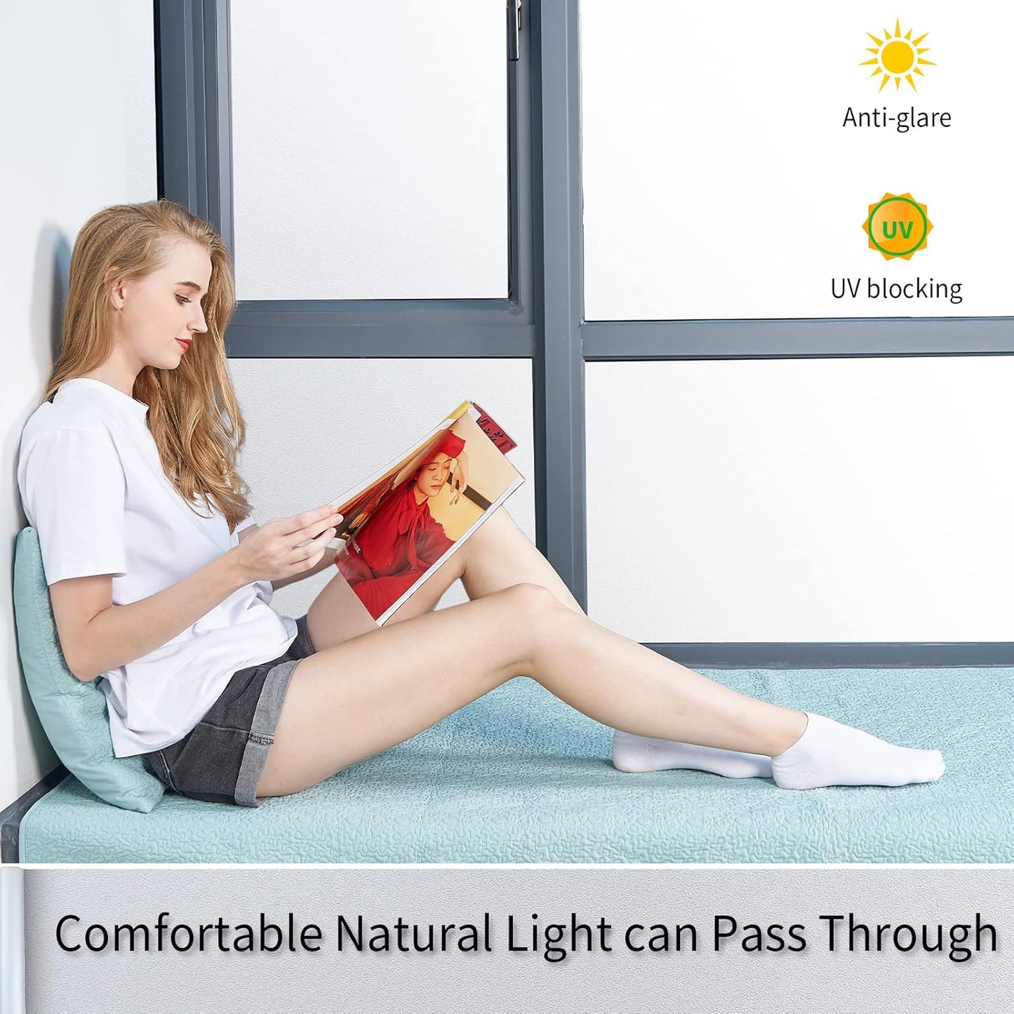 Frosted Glass Window Film with Tools,Reusable Window Privacy Film,Static Clings Window Film Kit for Home Bathroom and Office. (White, 45.2Inch×196.9Inch)