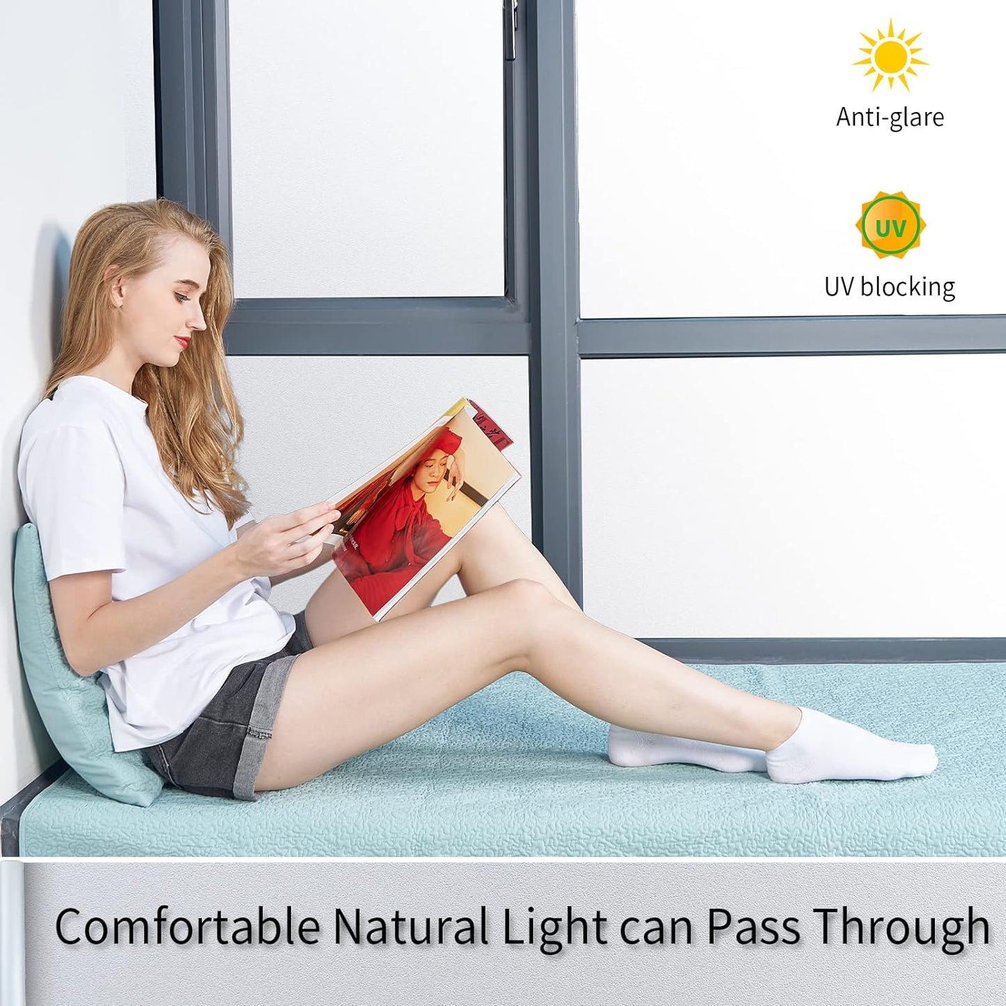 Frosted Glass Window Film with Tools,Reusable Window Privacy Film,Static Clings Window Film Kit for Home Bathroom and Office. (White, 29.6Inch×78.7Inch)